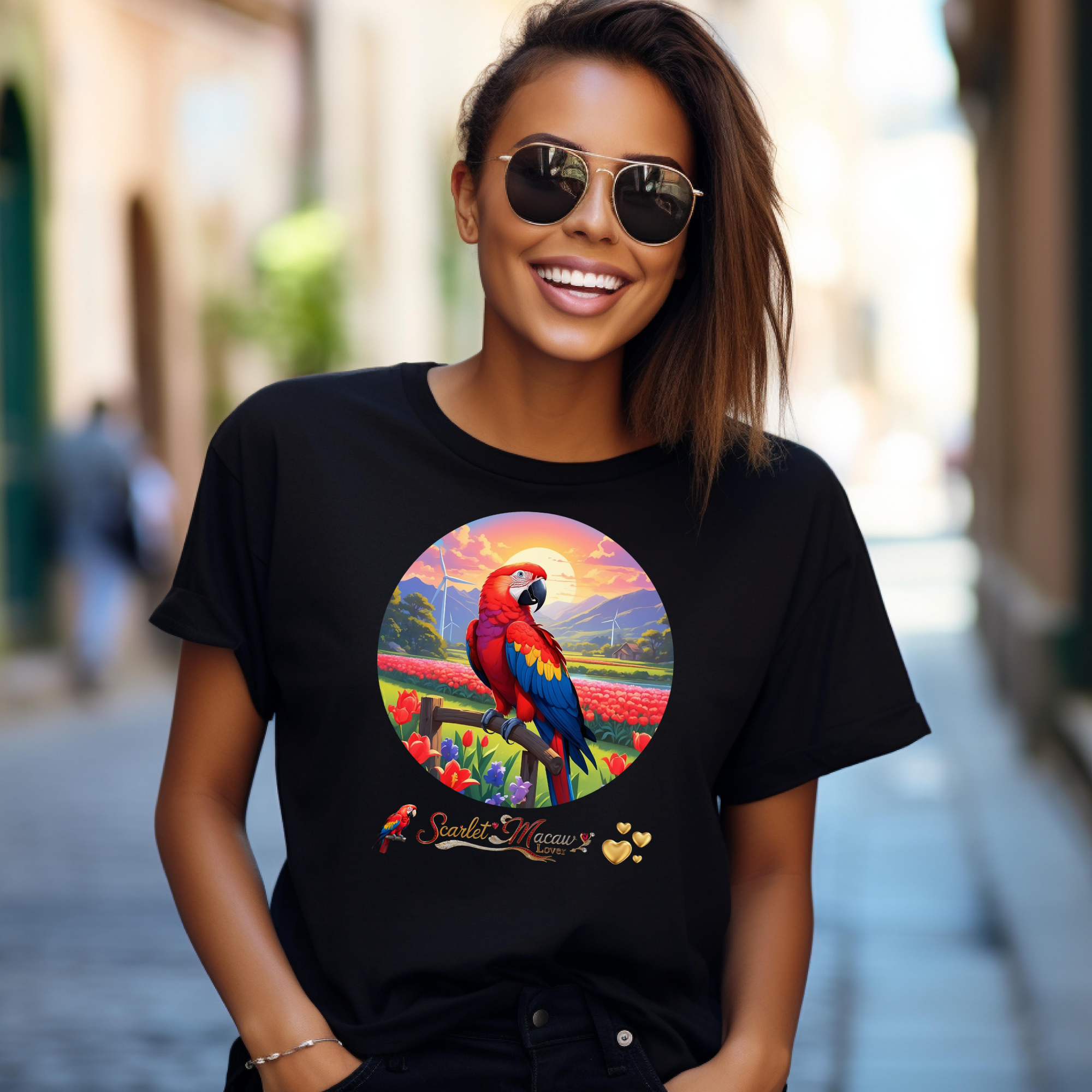 Scarlet Macaw Lover Floral T-Shirt