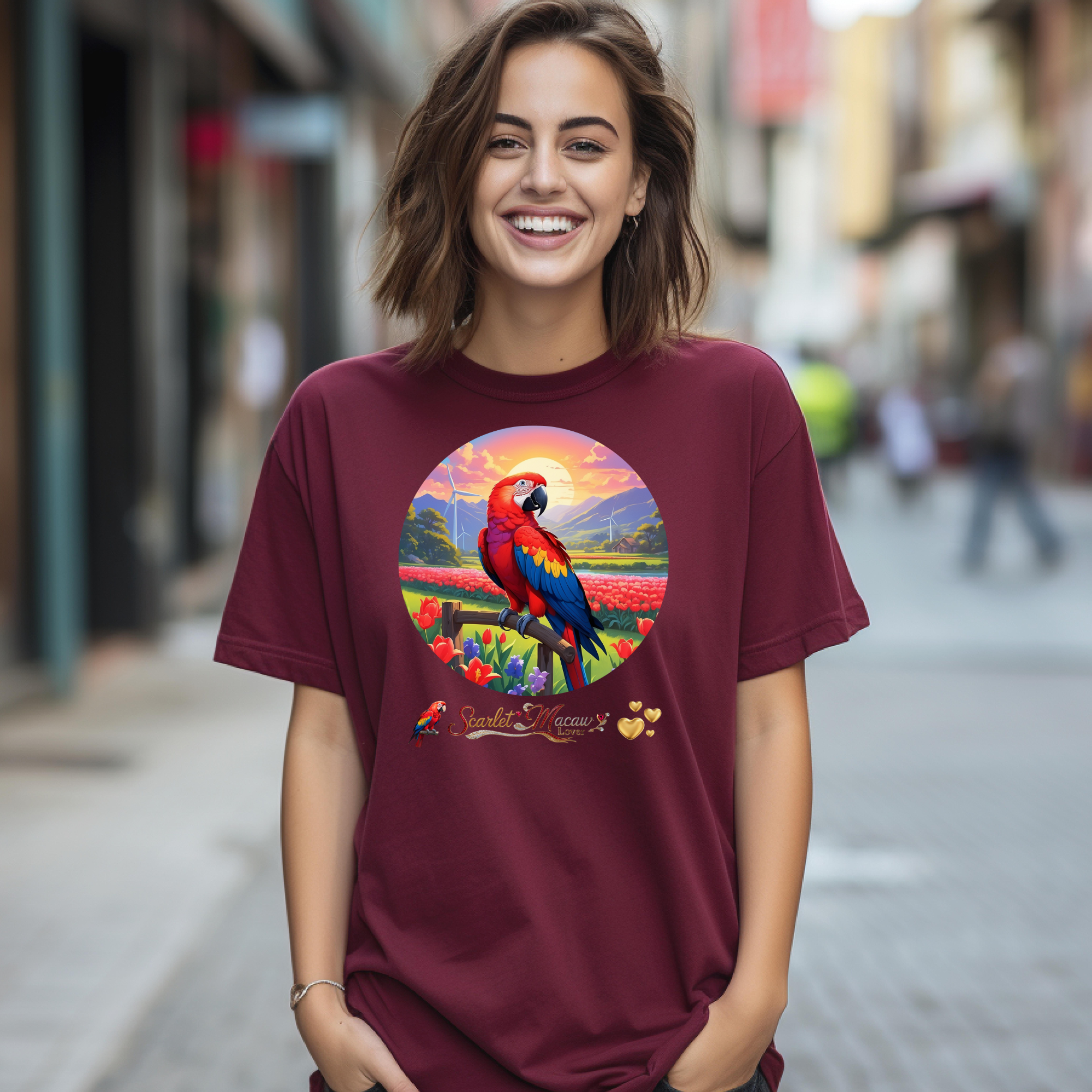 Scarlet Macaw Lover Floral T-Shirt