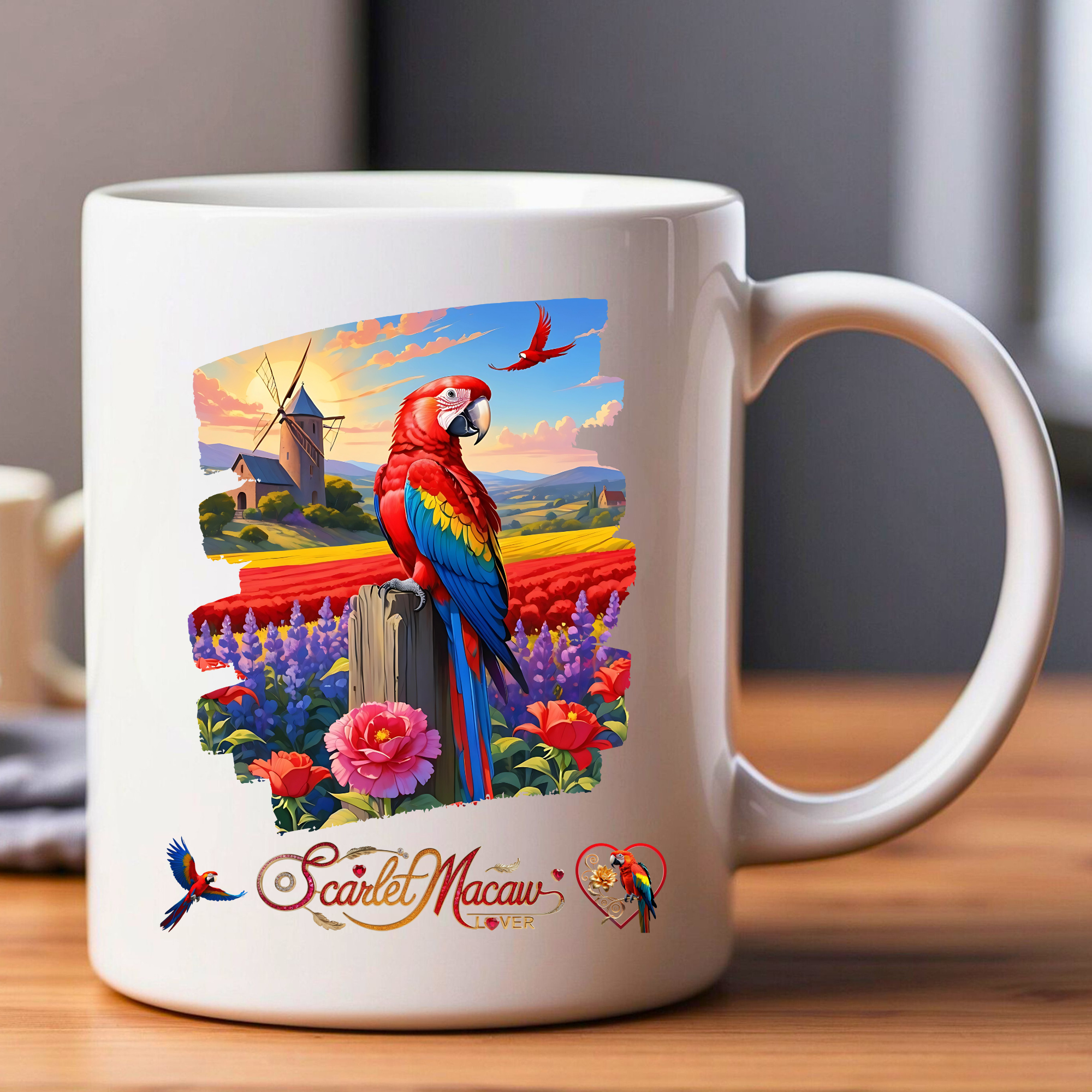 Floral Scarlet Macaw Lover Mug