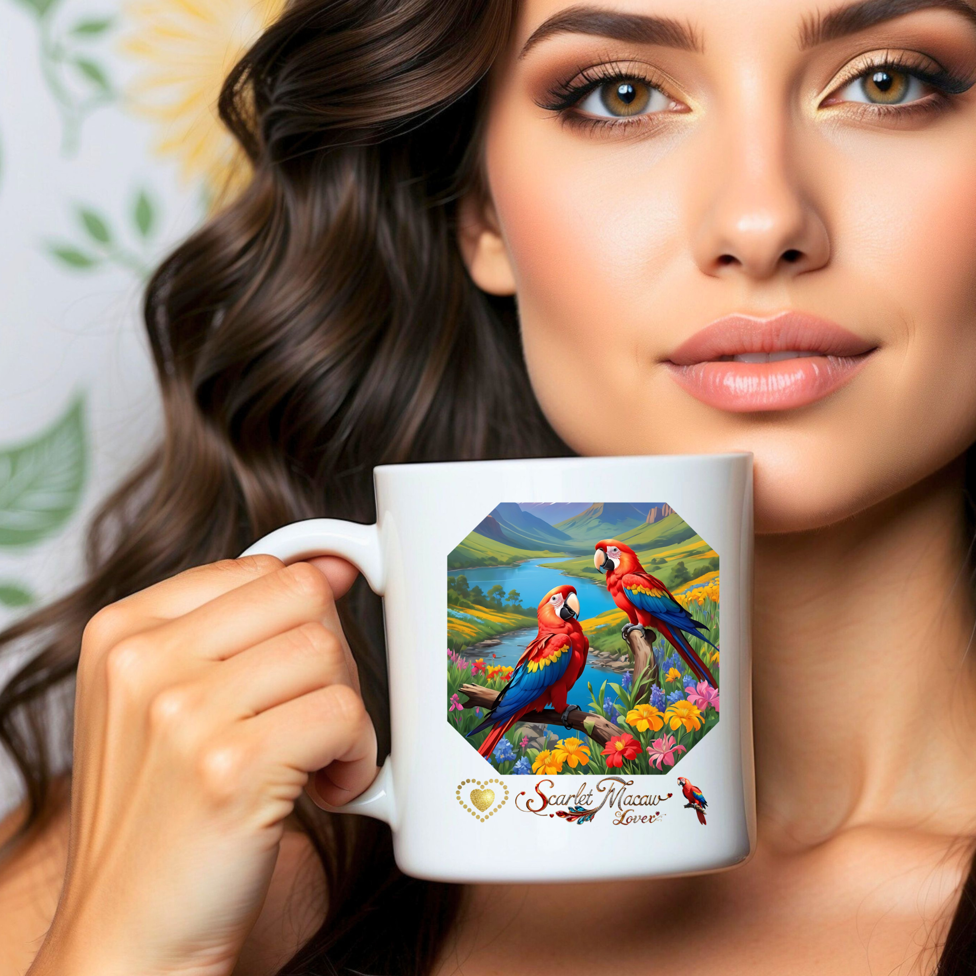 Scarlet Macaw Lover Floral Mug