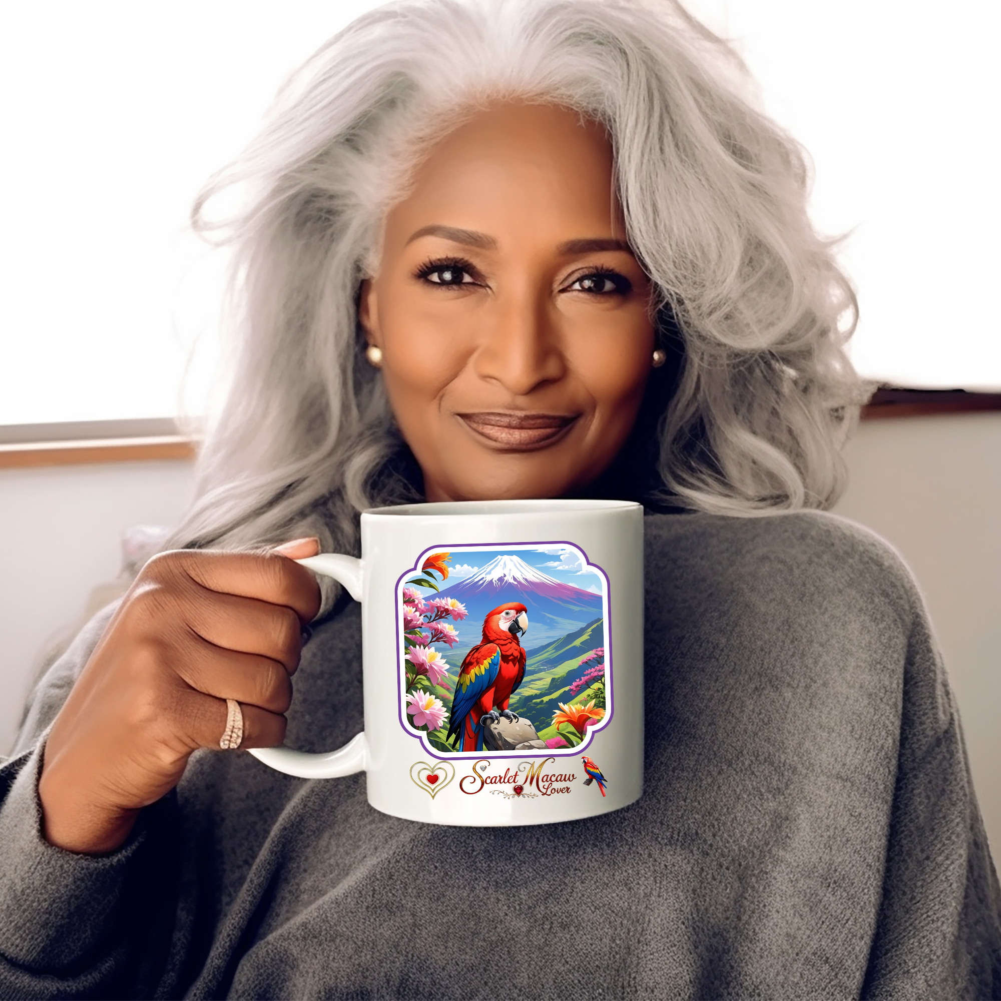 Floral Scarlet Macaw Lover Mug