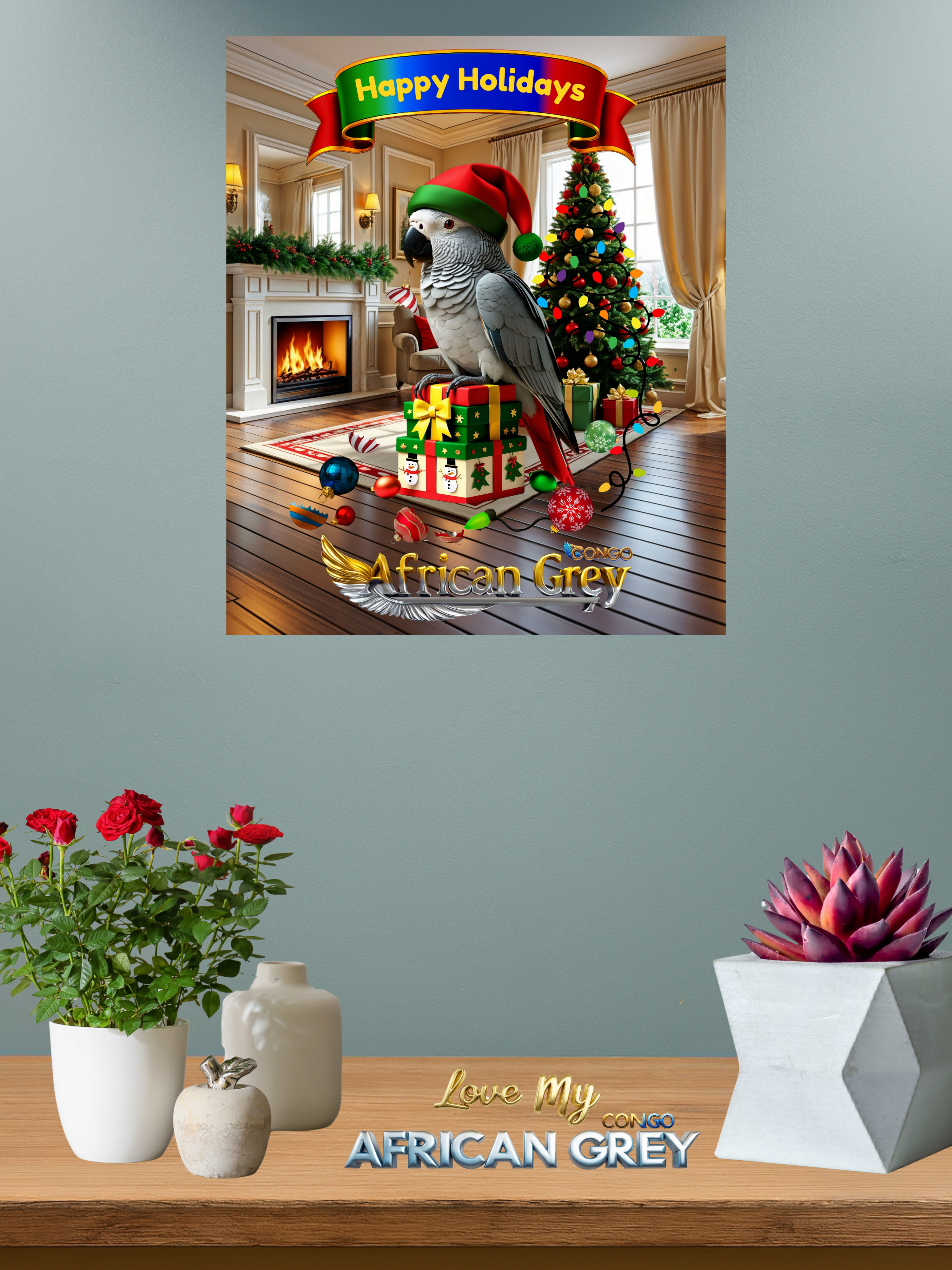 Happy Holidays Africa Grey Congo Wall-Hanging