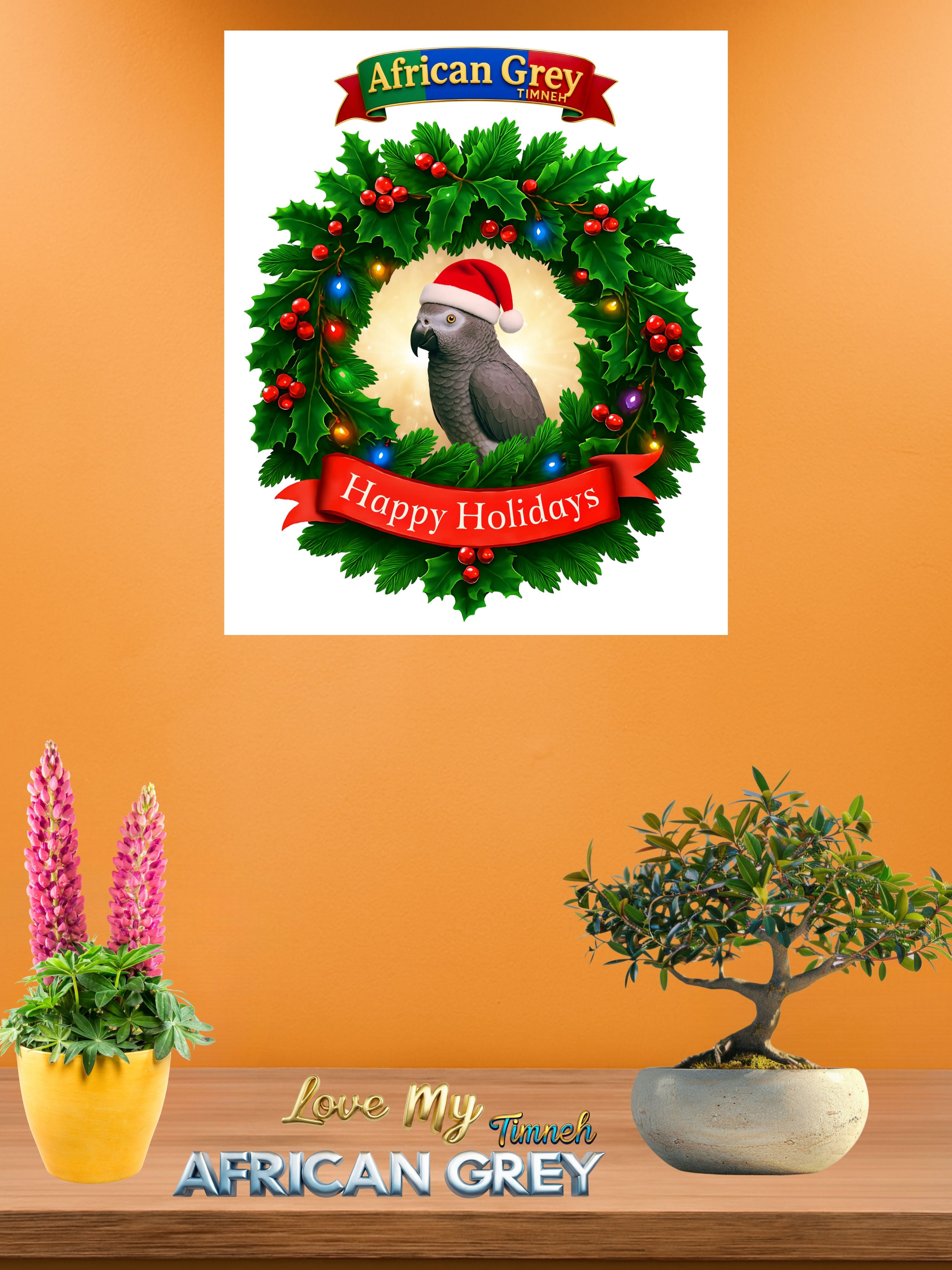 Africa Grey Timneh Happy Holidays Wall-Hanging