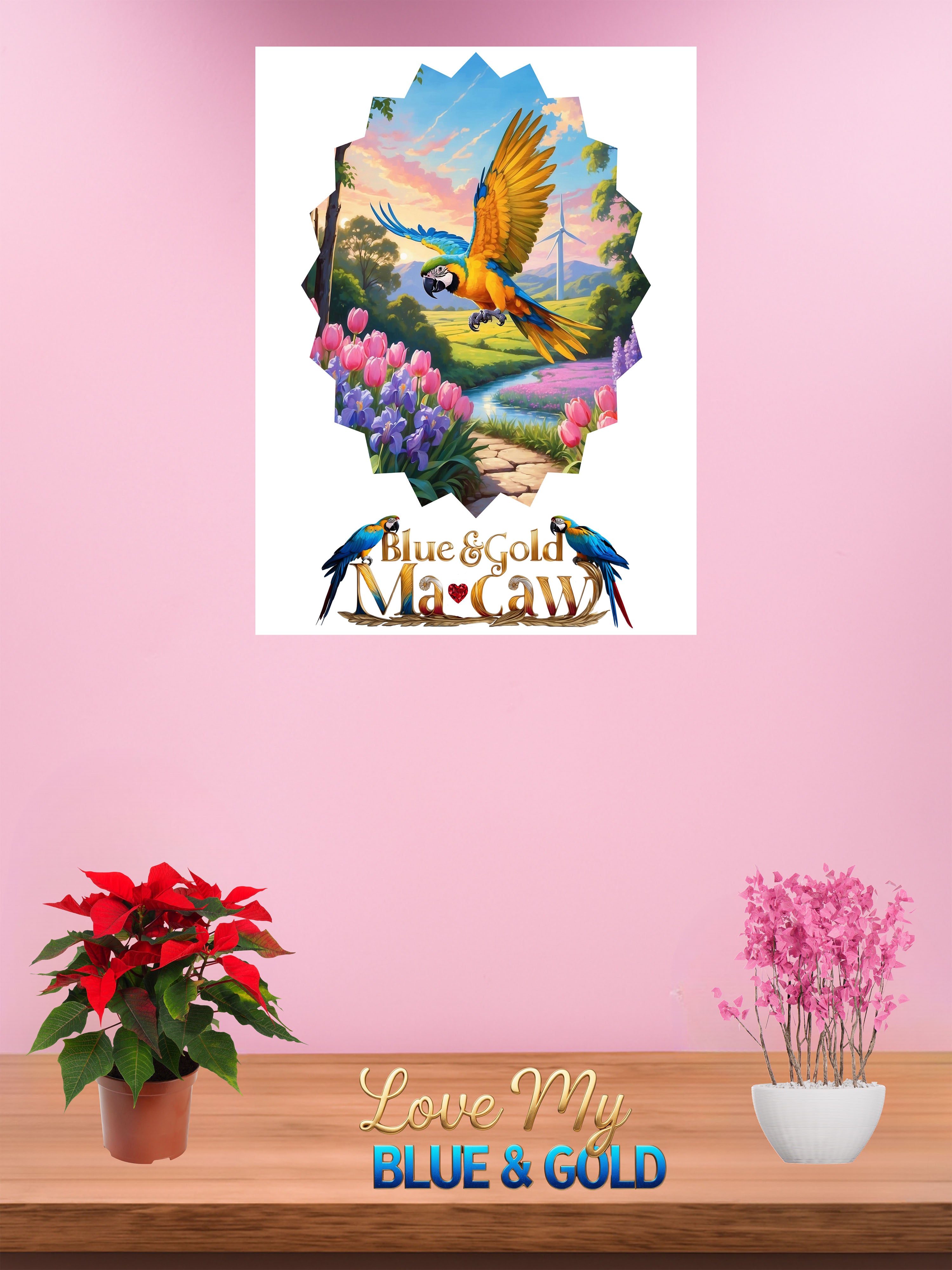 Floral Blue & Gold Macaw Wall-Hanging