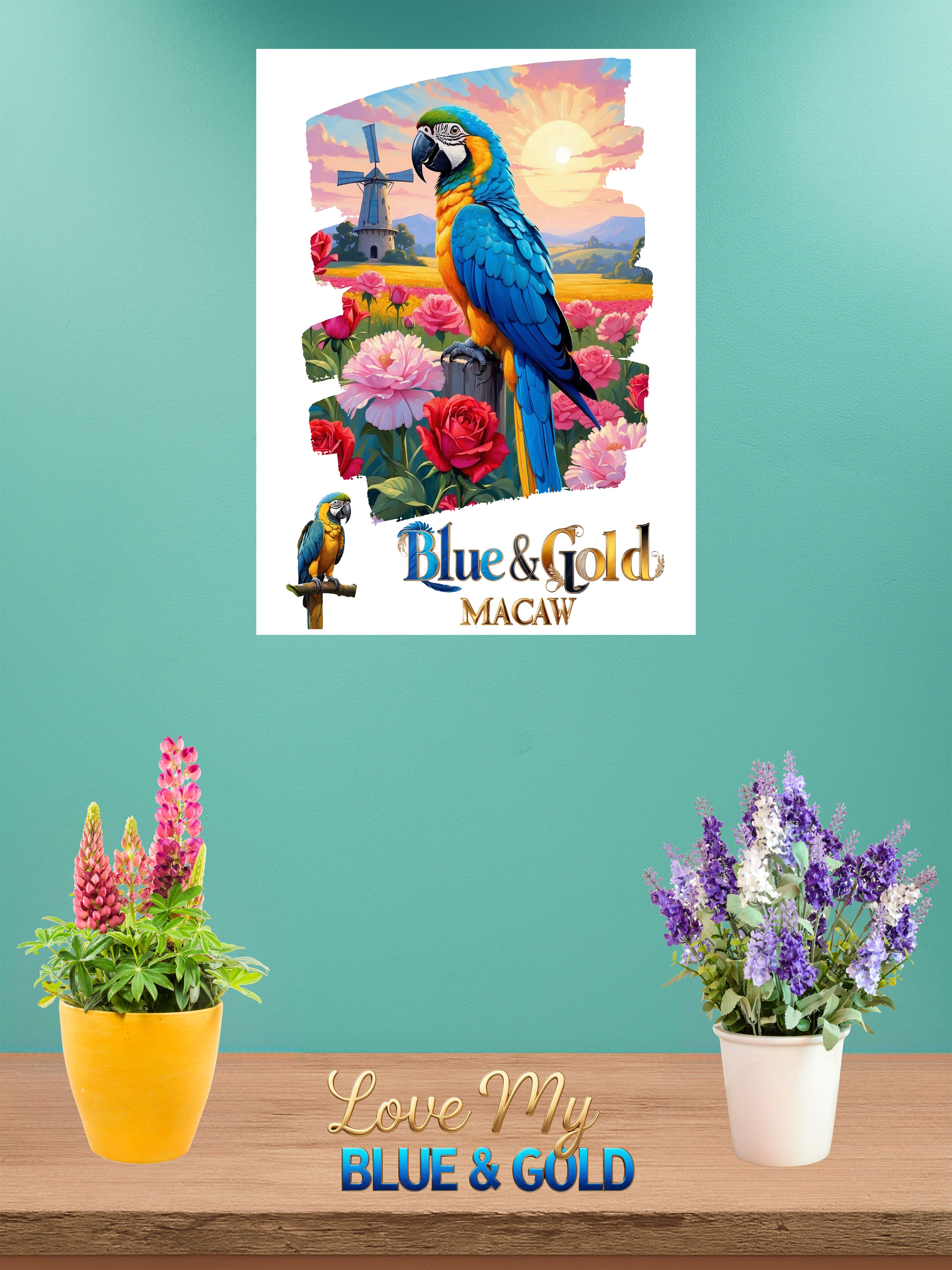 Blue & Gold Macaw Floral Wall-Hanging