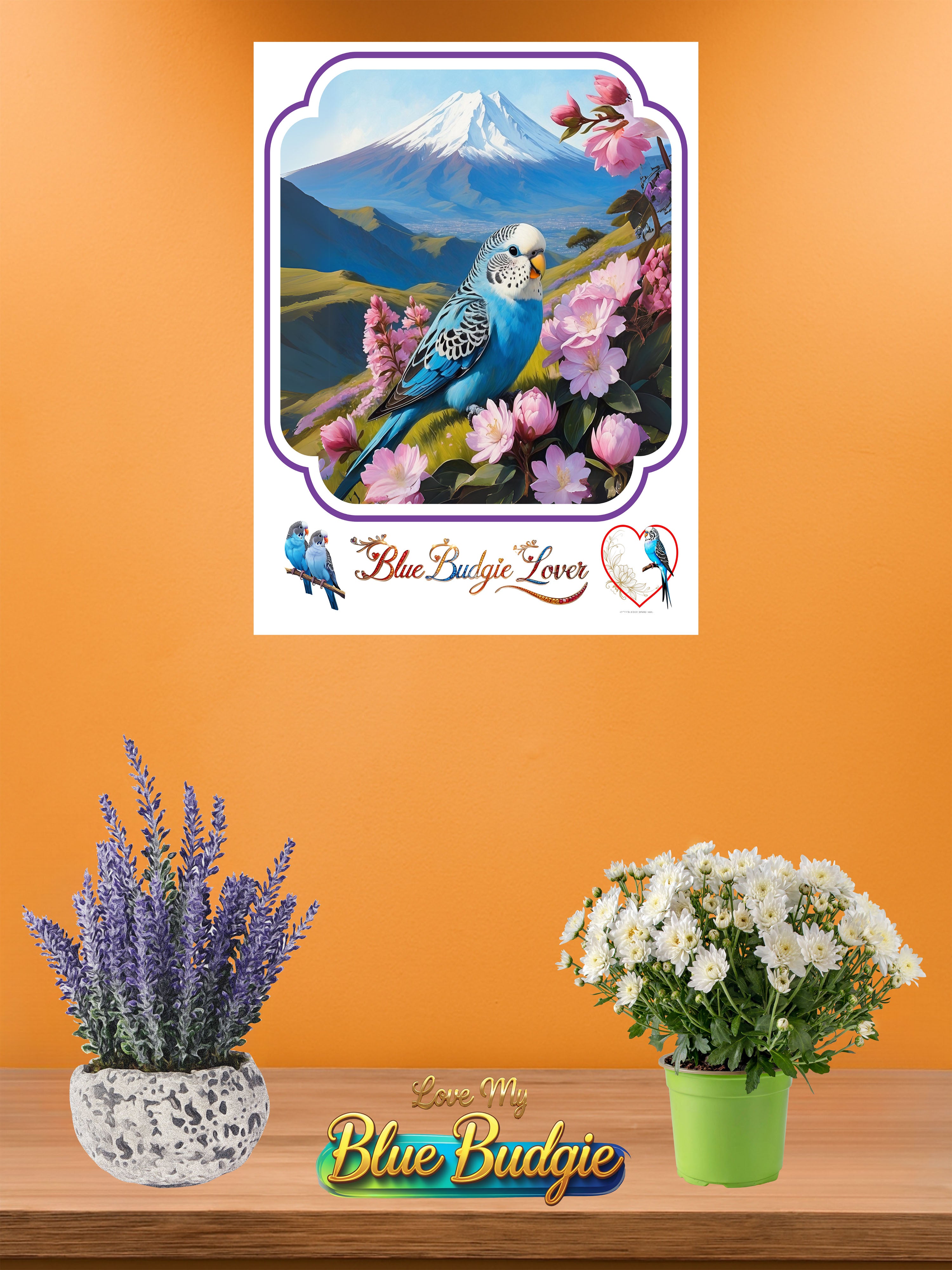 Blue Budgie Lover Floral Wall-Hanging