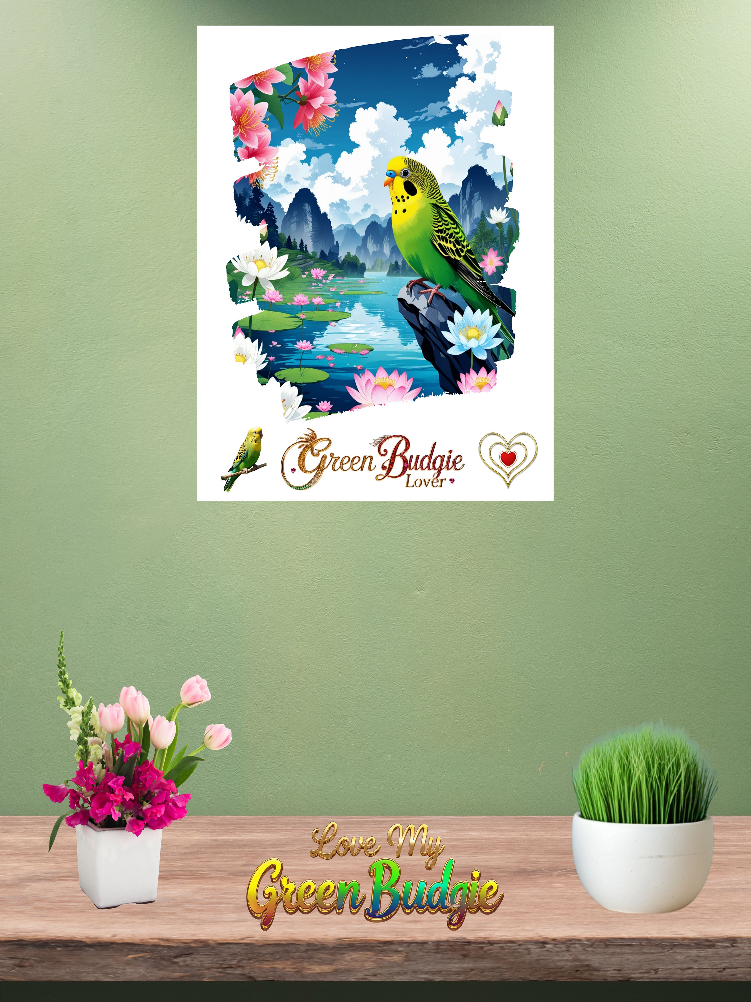 Green Budgie Lover Valley Wall-Hanging