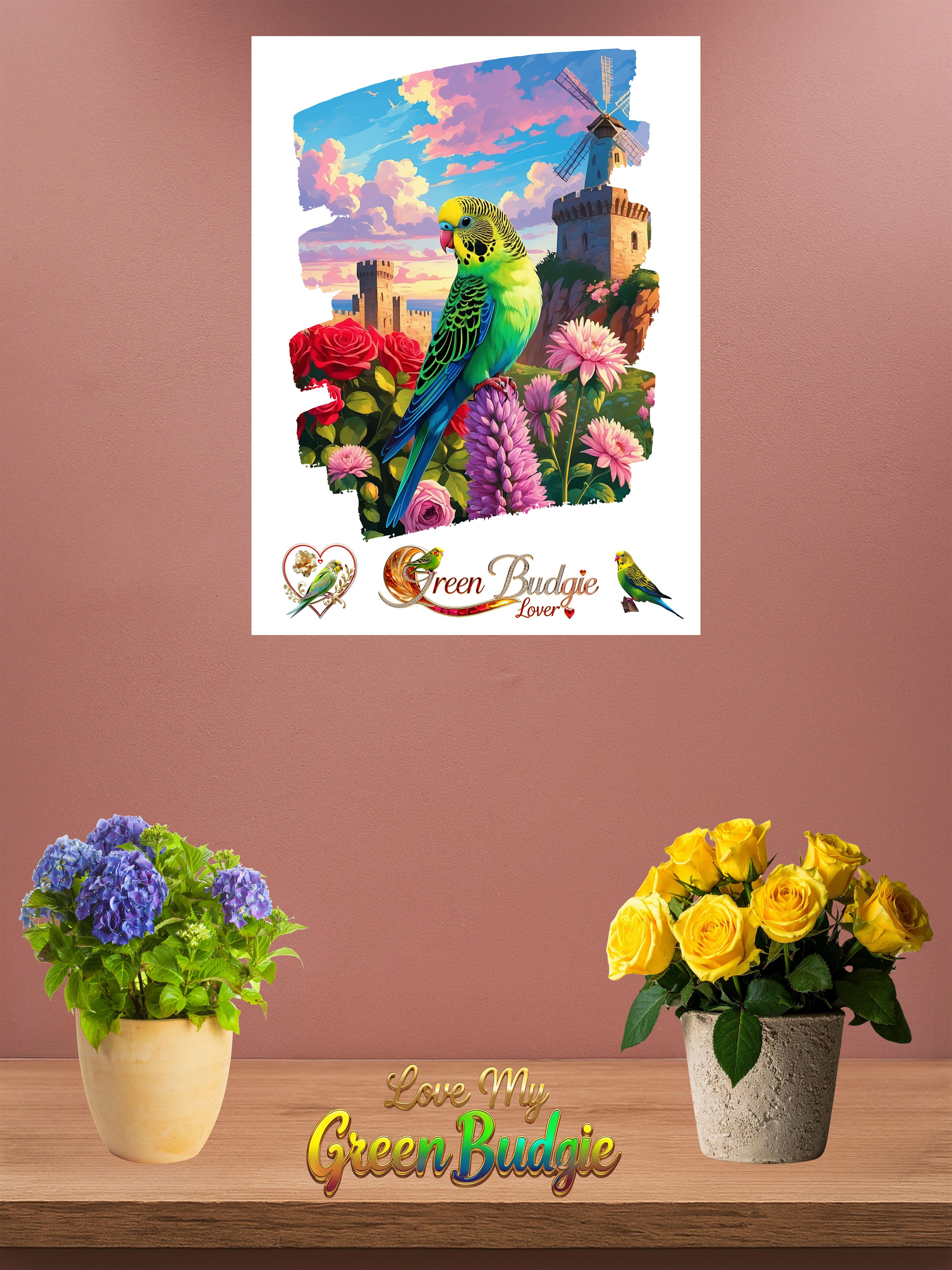 Green Budgie Lover Wall-Hanging