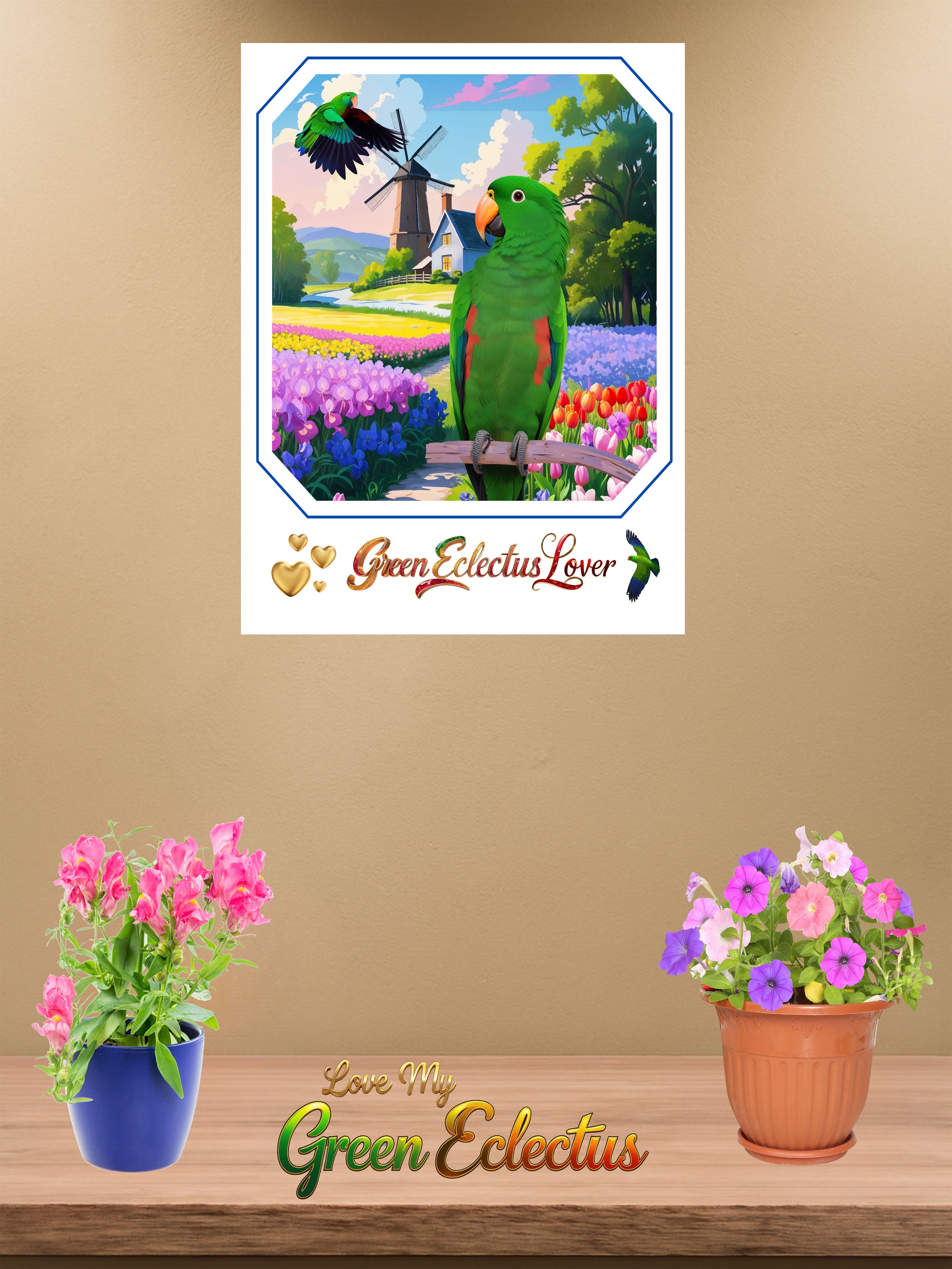 Green Eclectus Lover Floral Wall-Hanging