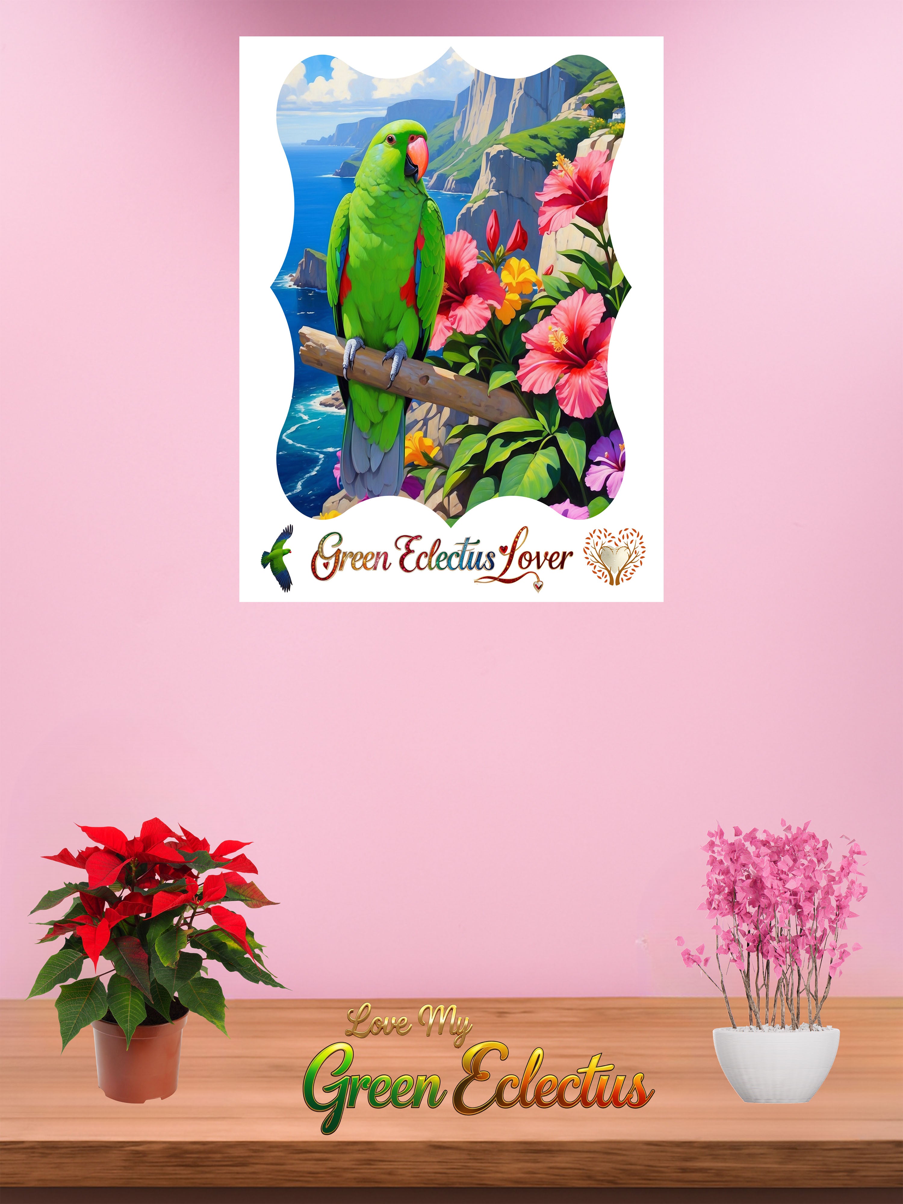 Green Eclectus Lover Hibiscus Wall-Hanging