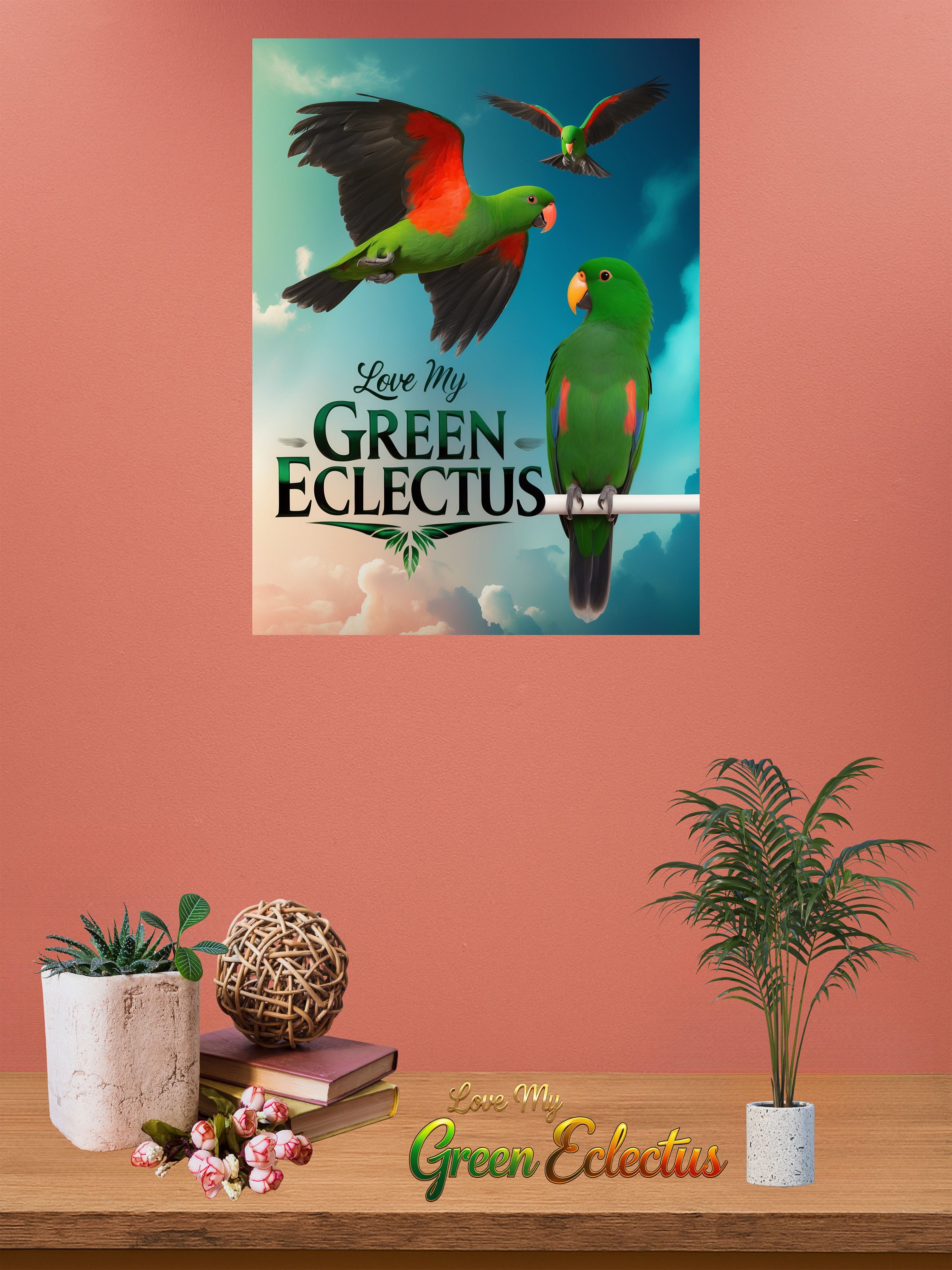 Love My Green Eclectus Flying Wall-Hanging