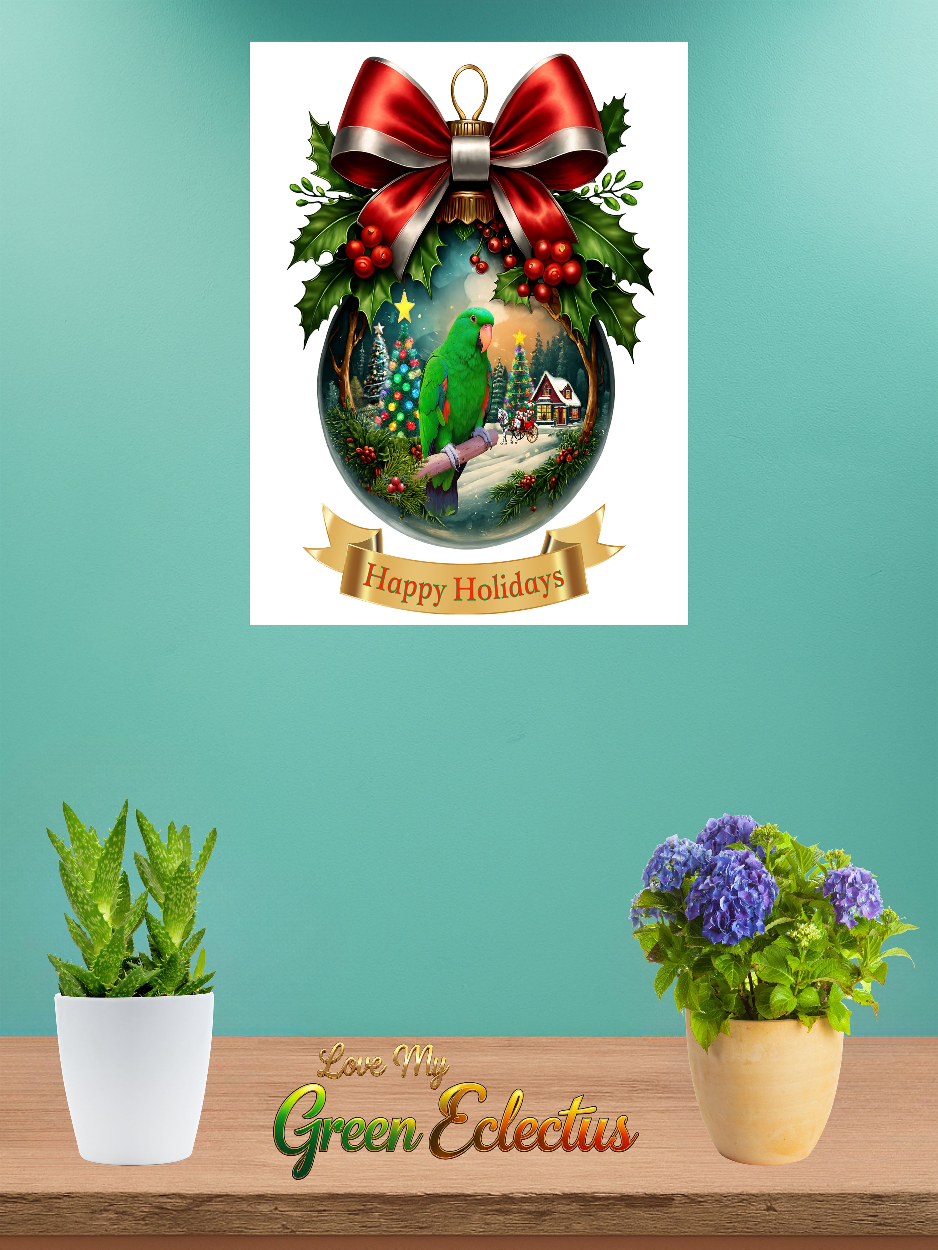 Happy Holidays Green Eclectus Wall-Hanging