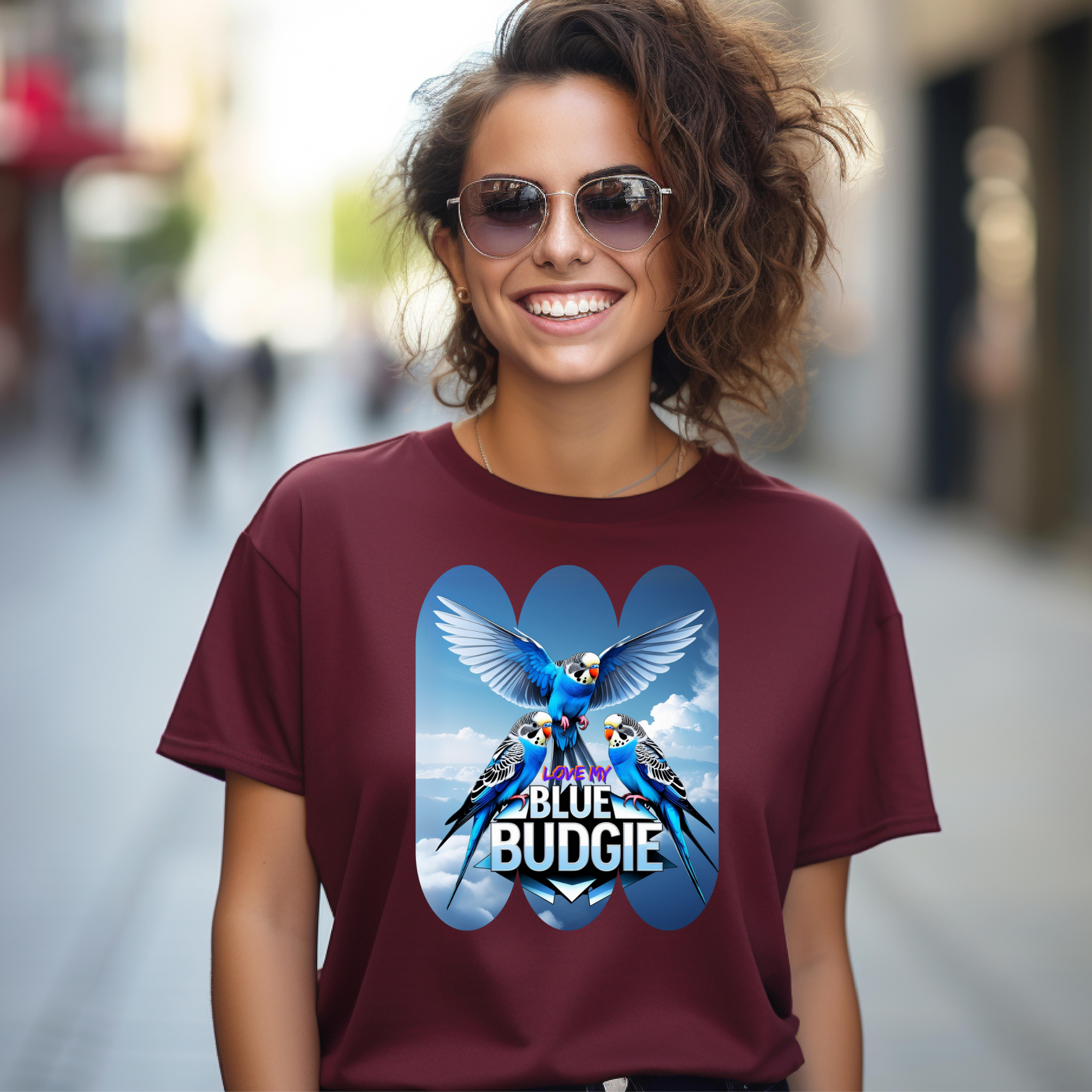 Love My Blue Budgie Flying T-Shirt