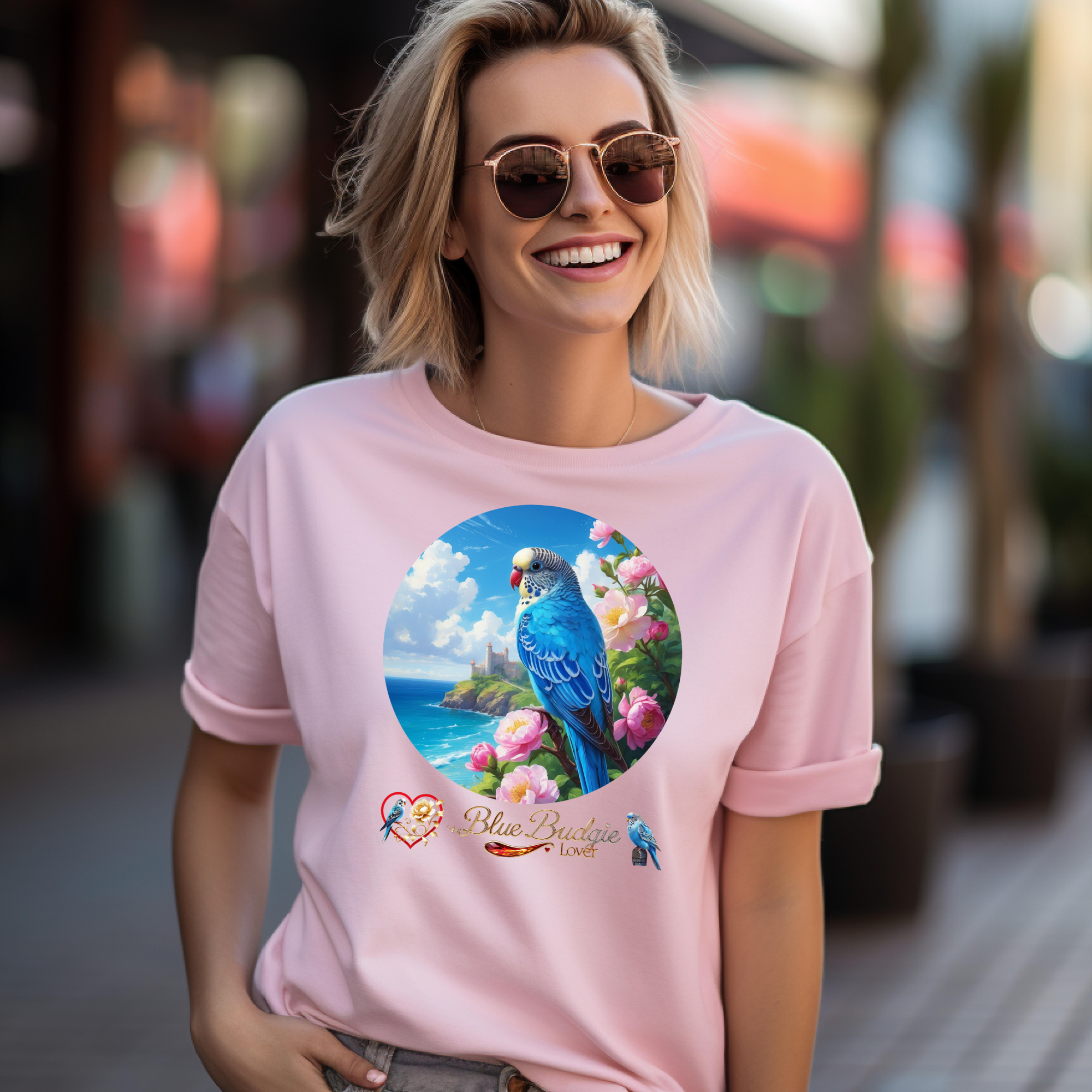 Blue Budgie Lover Floral T-Shirt