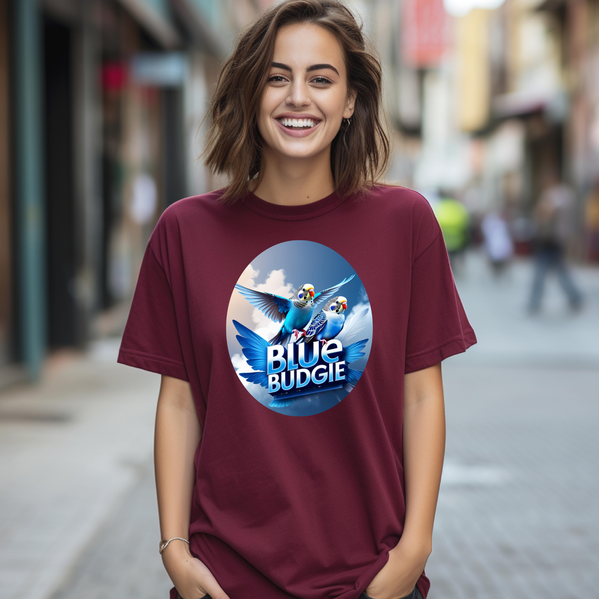 Blue Budgie Flying Sky T-Shirt