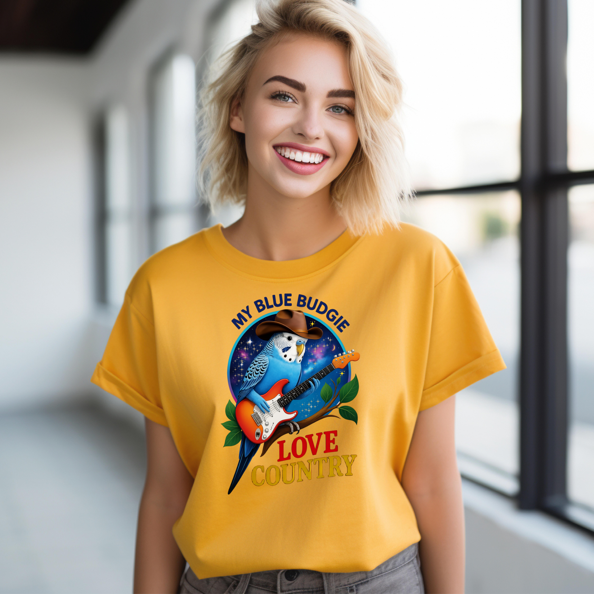 My Blue Budgie Loves Country T-Shirt