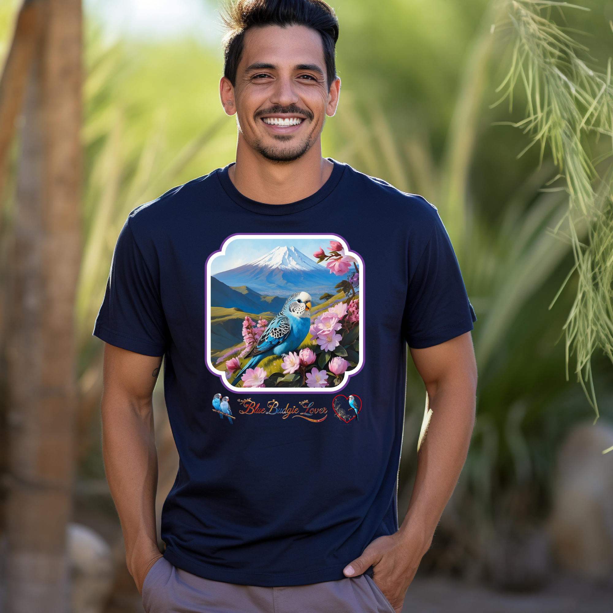 Blue Budgie Lover Mountain T-Shirt