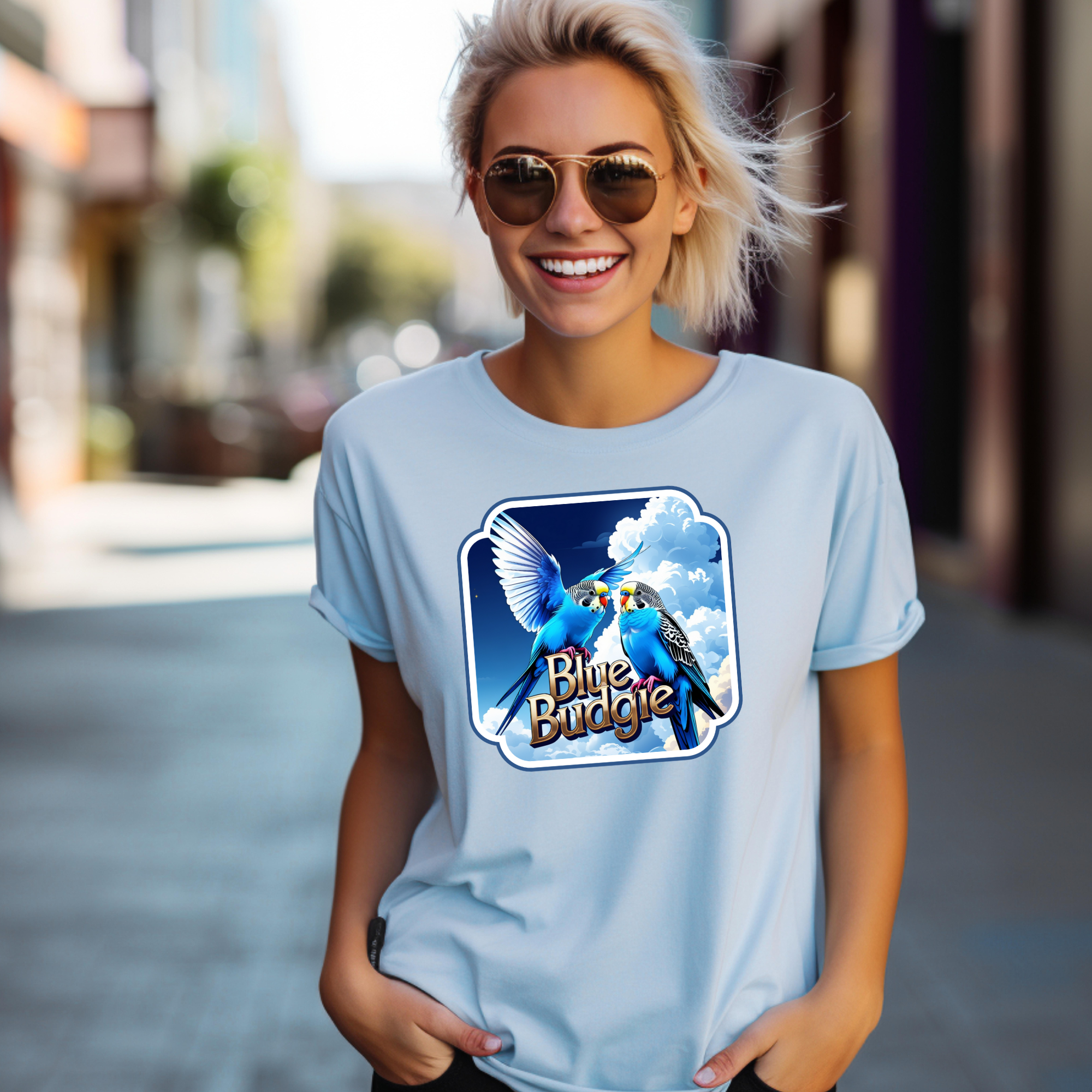 Flying Blue Budgie Sky T-Shirt