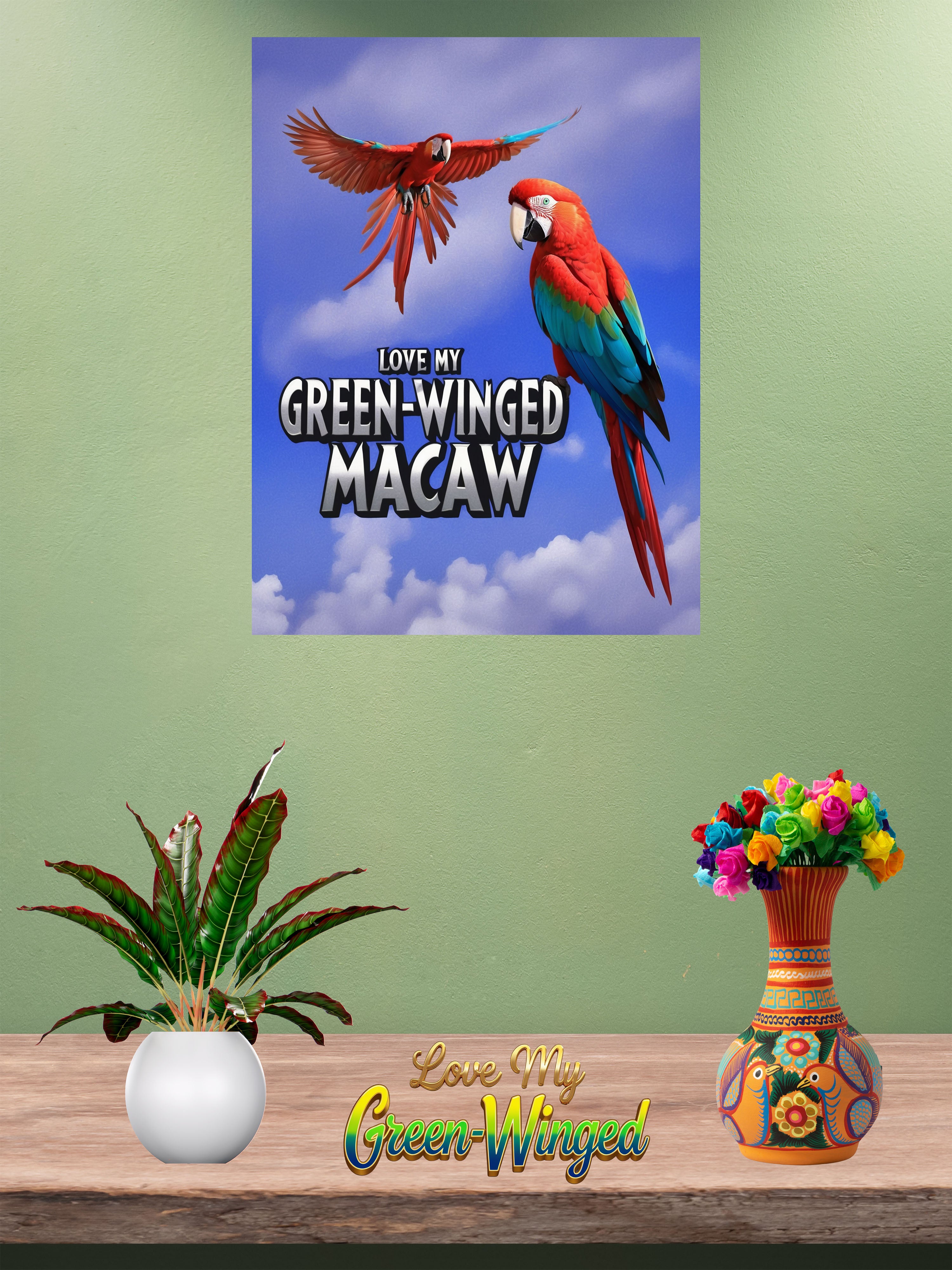 Love My Green Winged Macaw Wall-Hanging