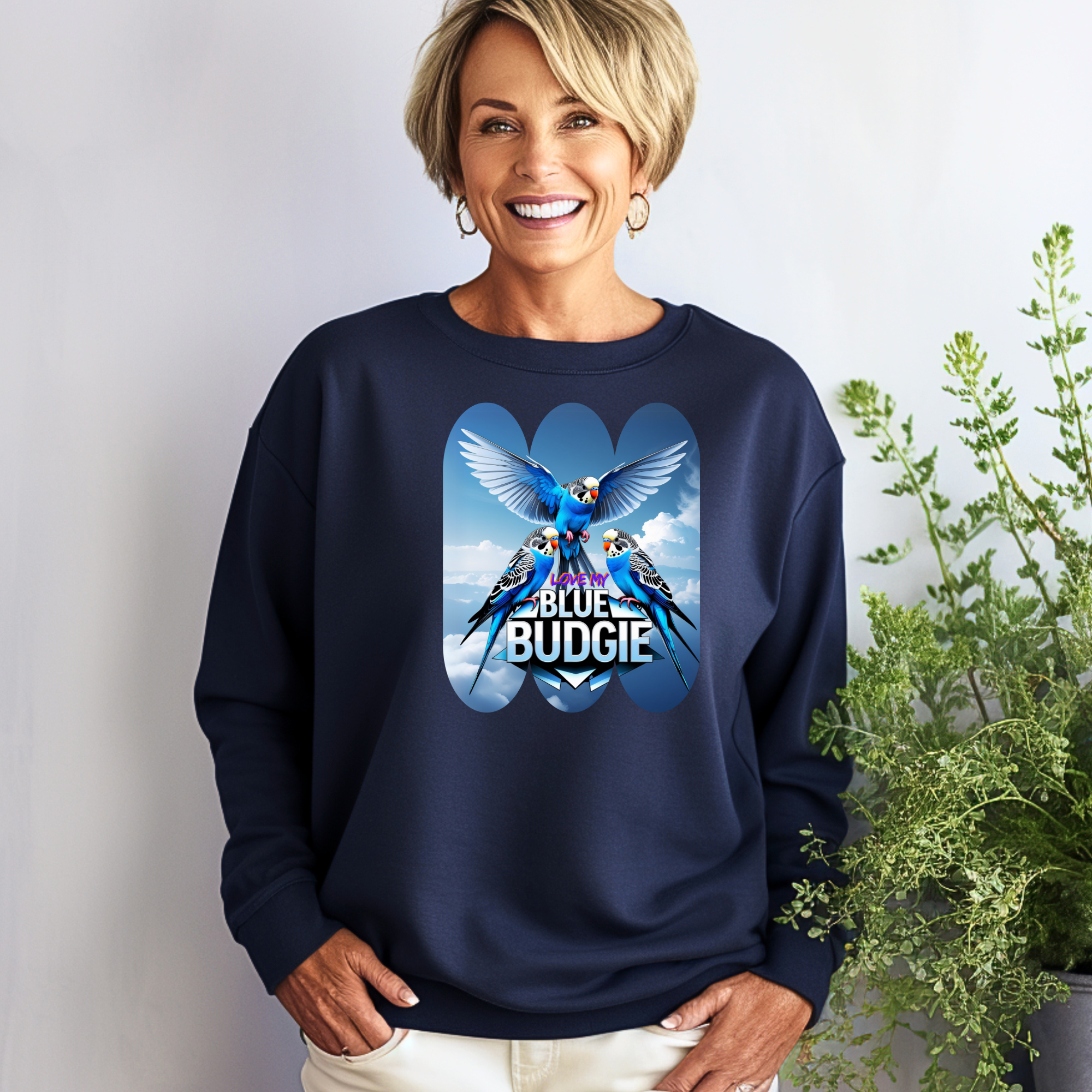 Blue Budgie Flying Sky Sweatshirt