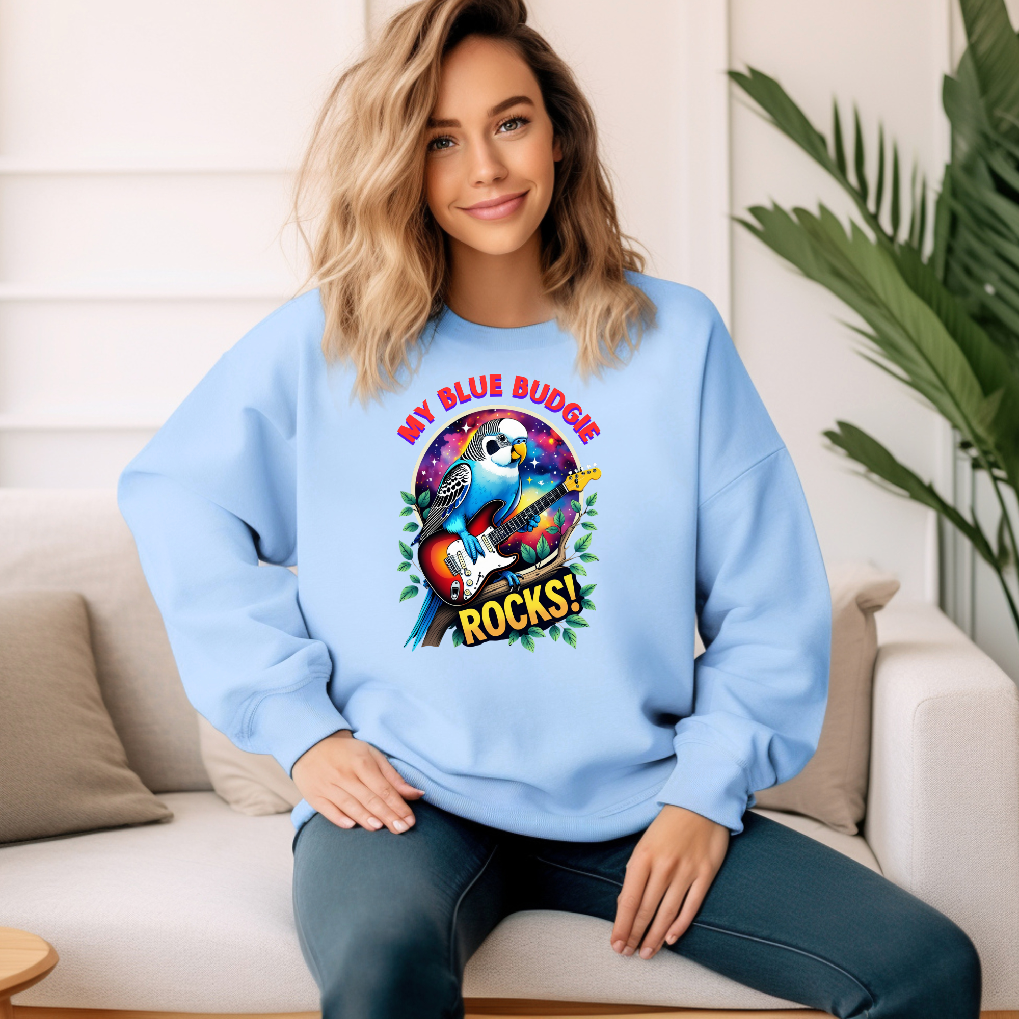 My Blue Budgie Rocks Guitar Sweatshirt