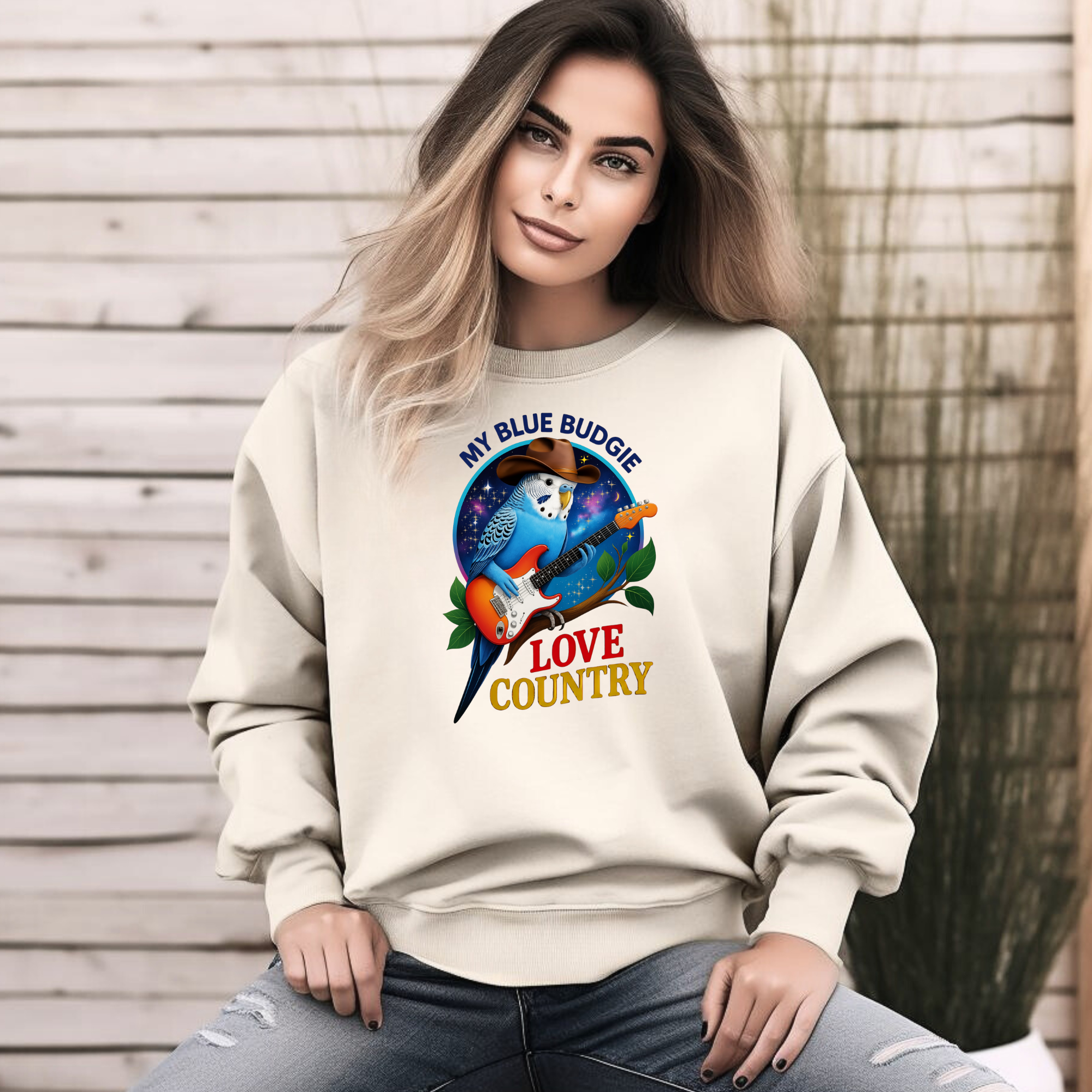 Blue Budgie Love Country Sweatshirt