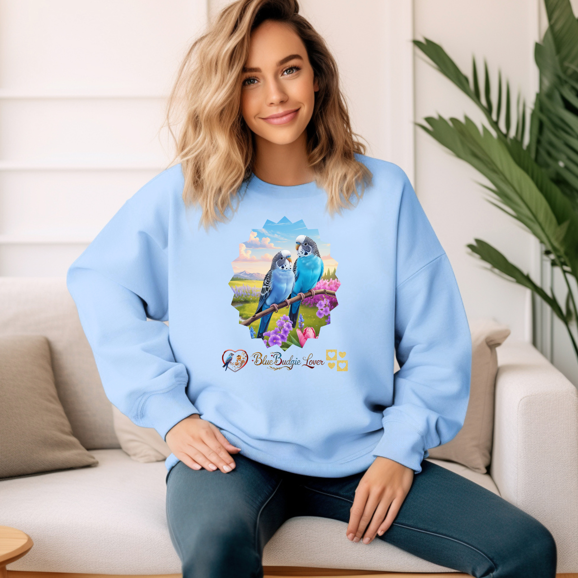 Floral Blue Budgie Lover Sweatshirt
