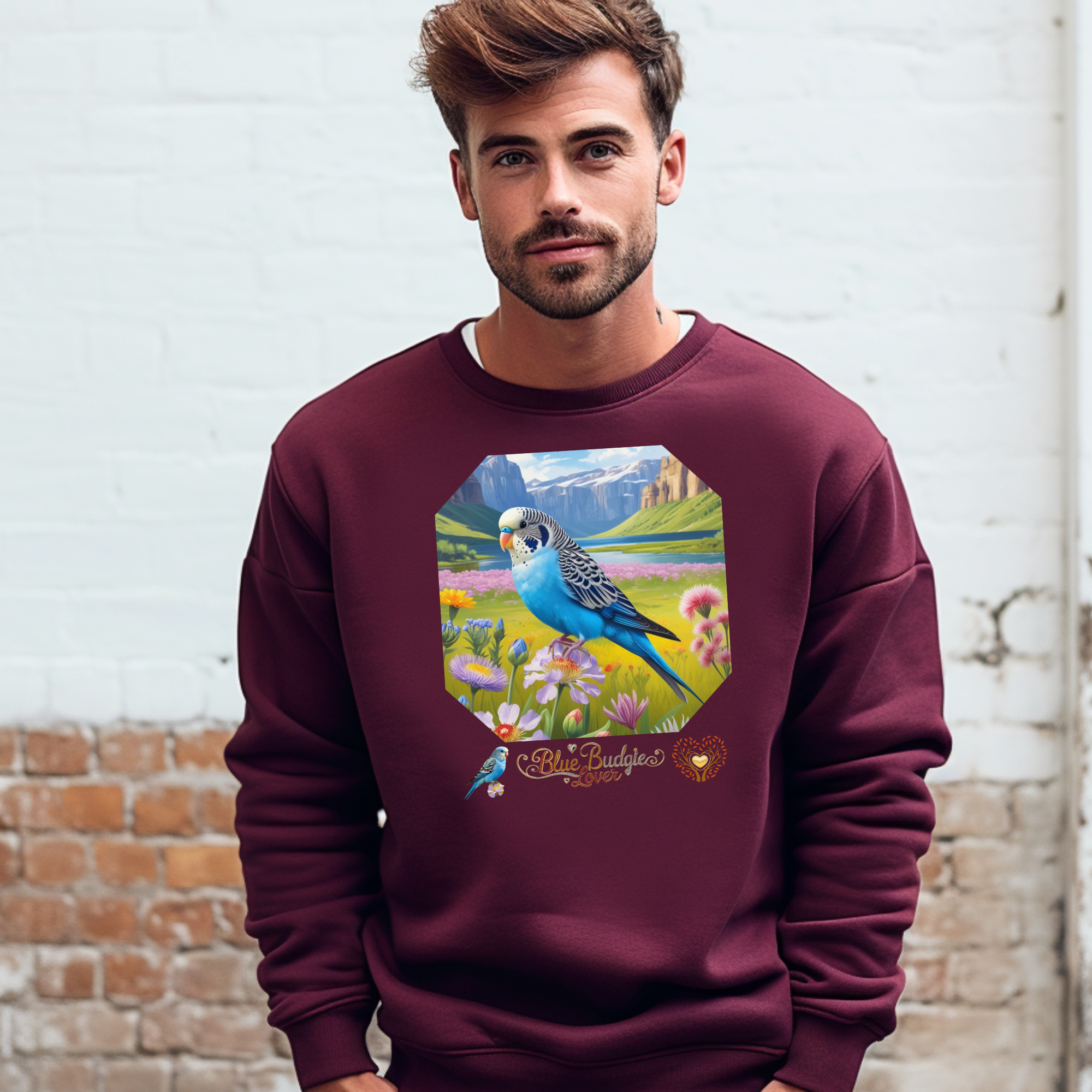 Blue Budgie Lover Floral Sweatshirt