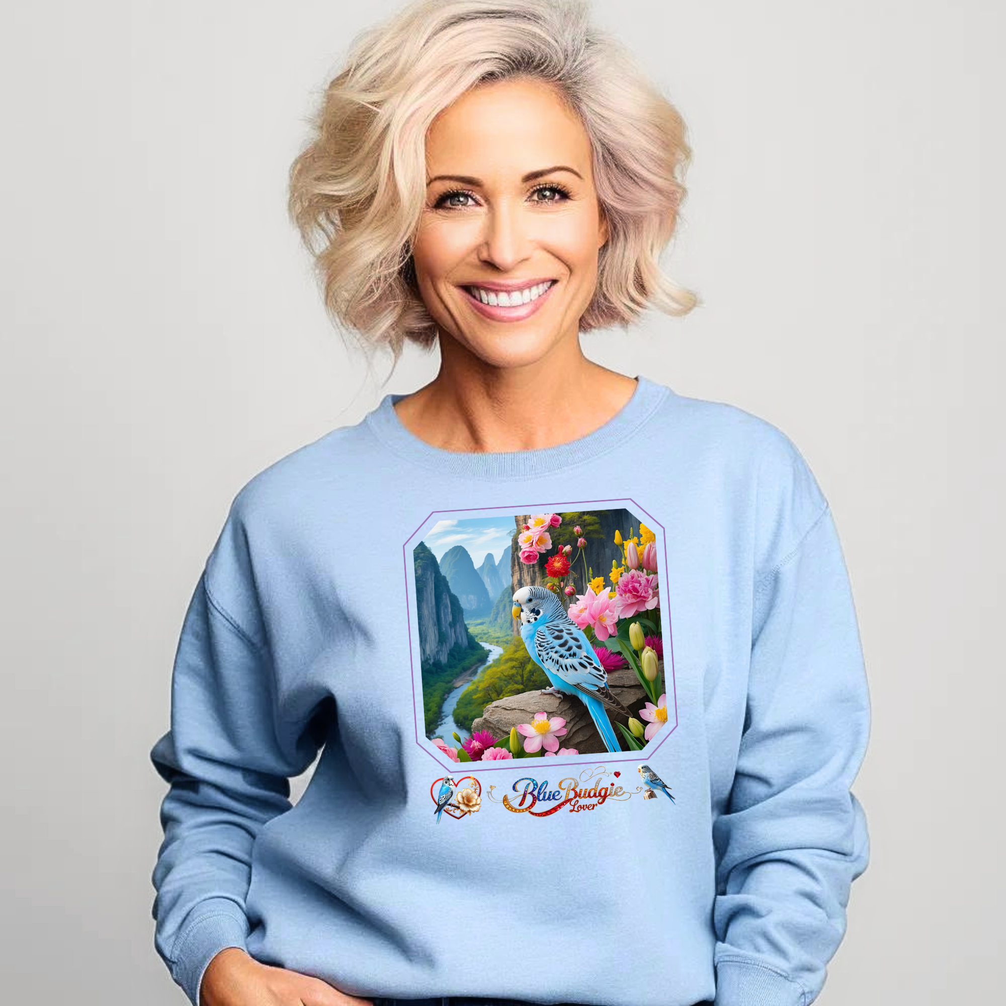 Blue Budgie Lover Floral Sweatshirt