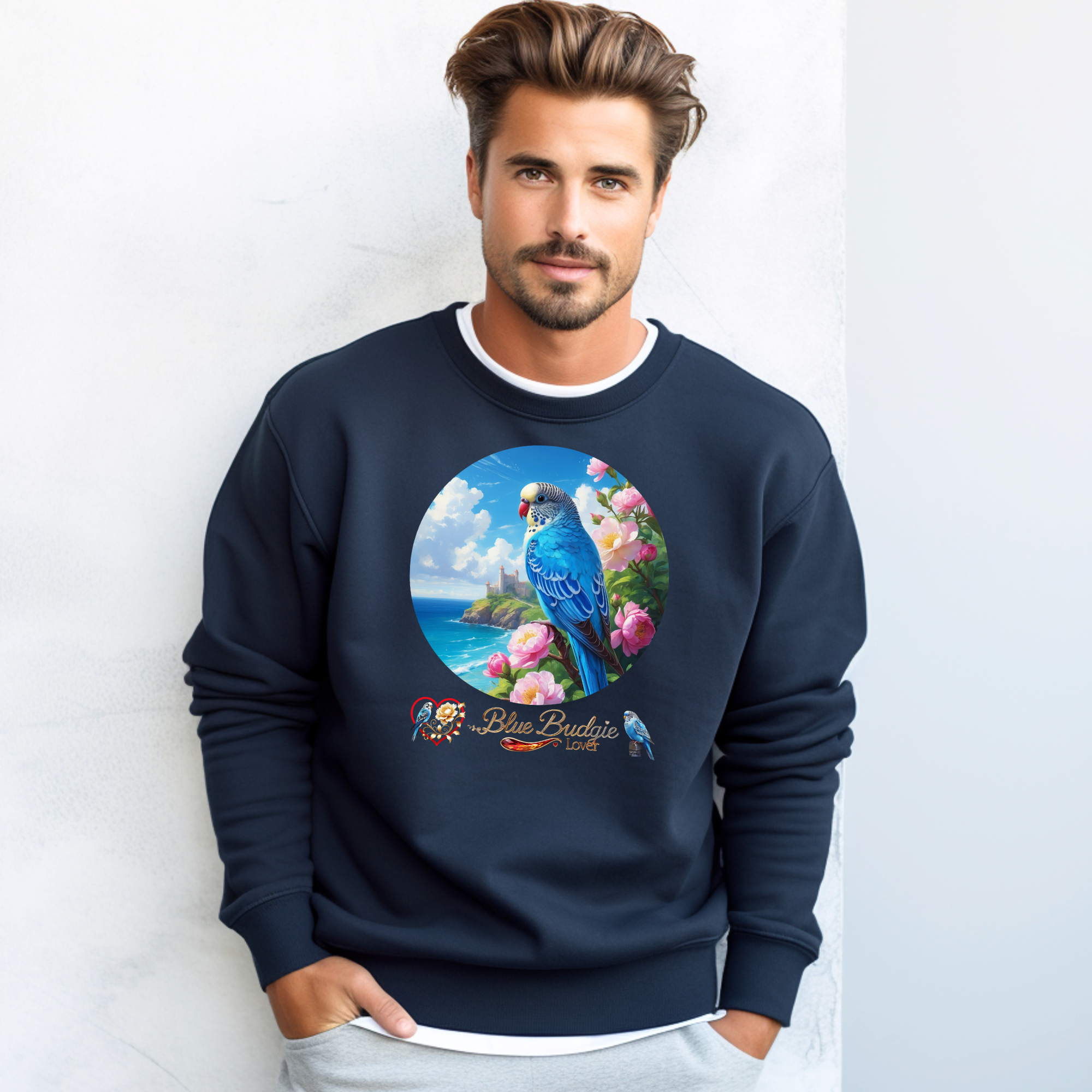 Blue Budgie Lover Floral Sweatshirt
