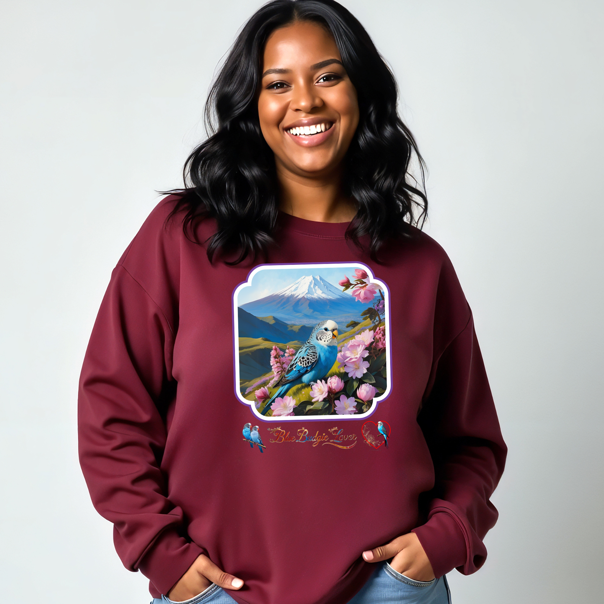 Blue Budgie Lover Floral Sweatshirt