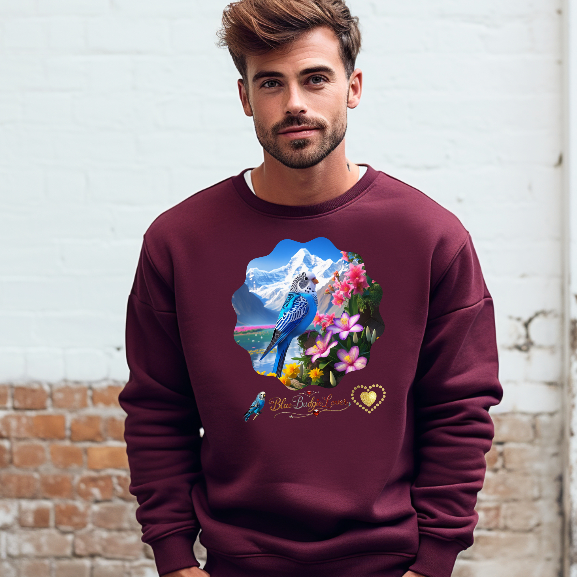 Blue Budgie Lover Floral Sweatshirt