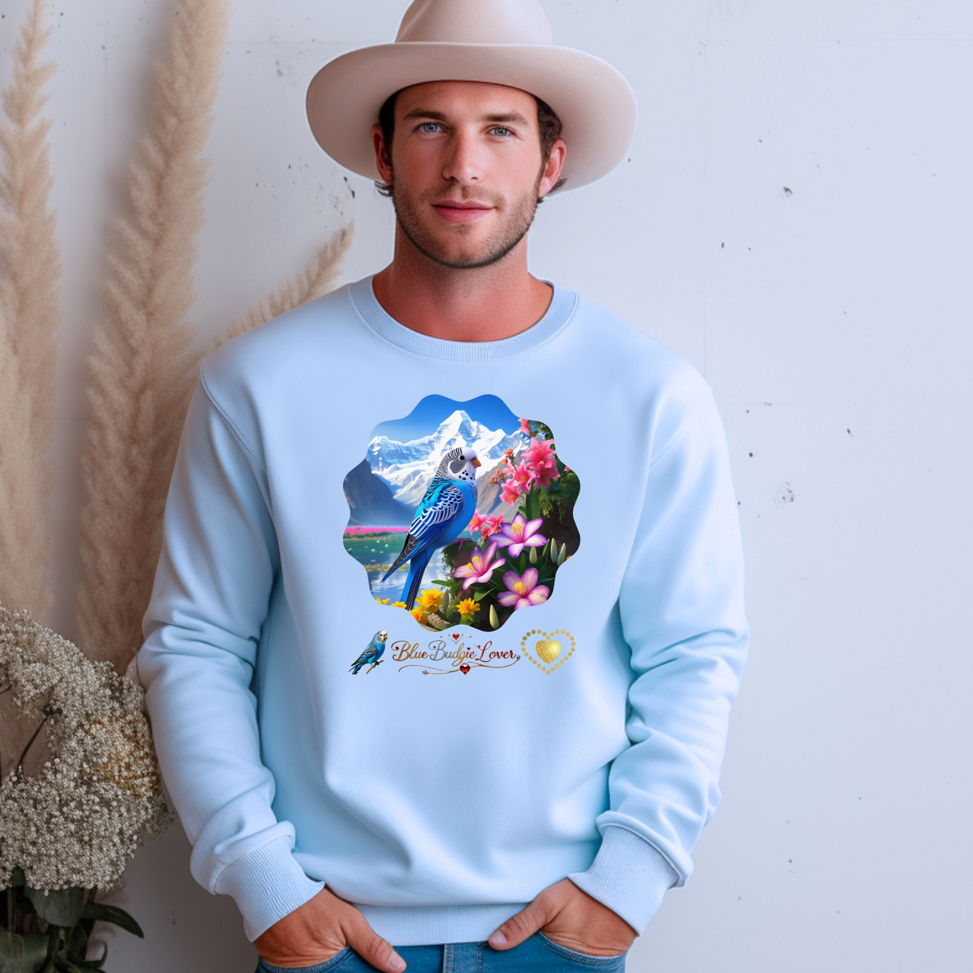 Blue Budgie Lover Floral Sweatshirt