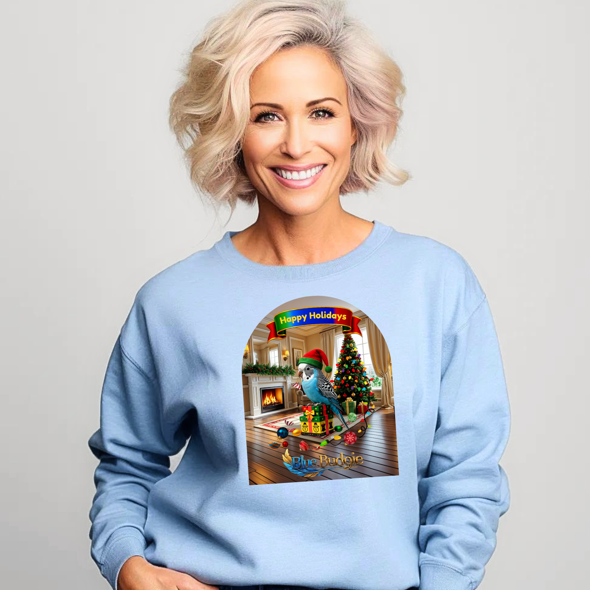 Happy Holidays Blue Budgie Sweatshirt
