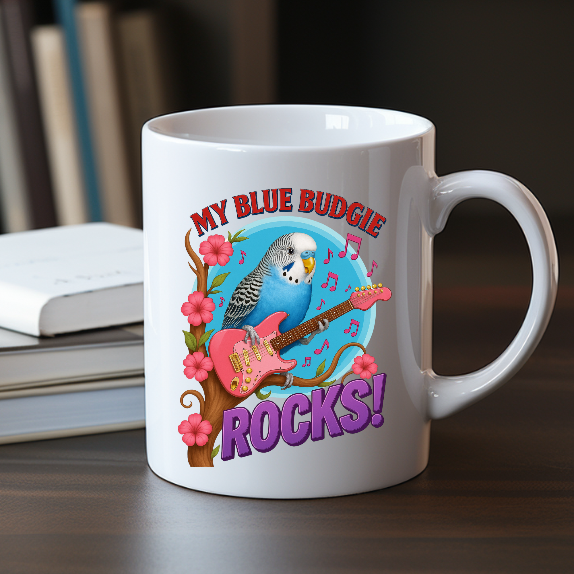 My Blue Budgie Rocks Music Mug