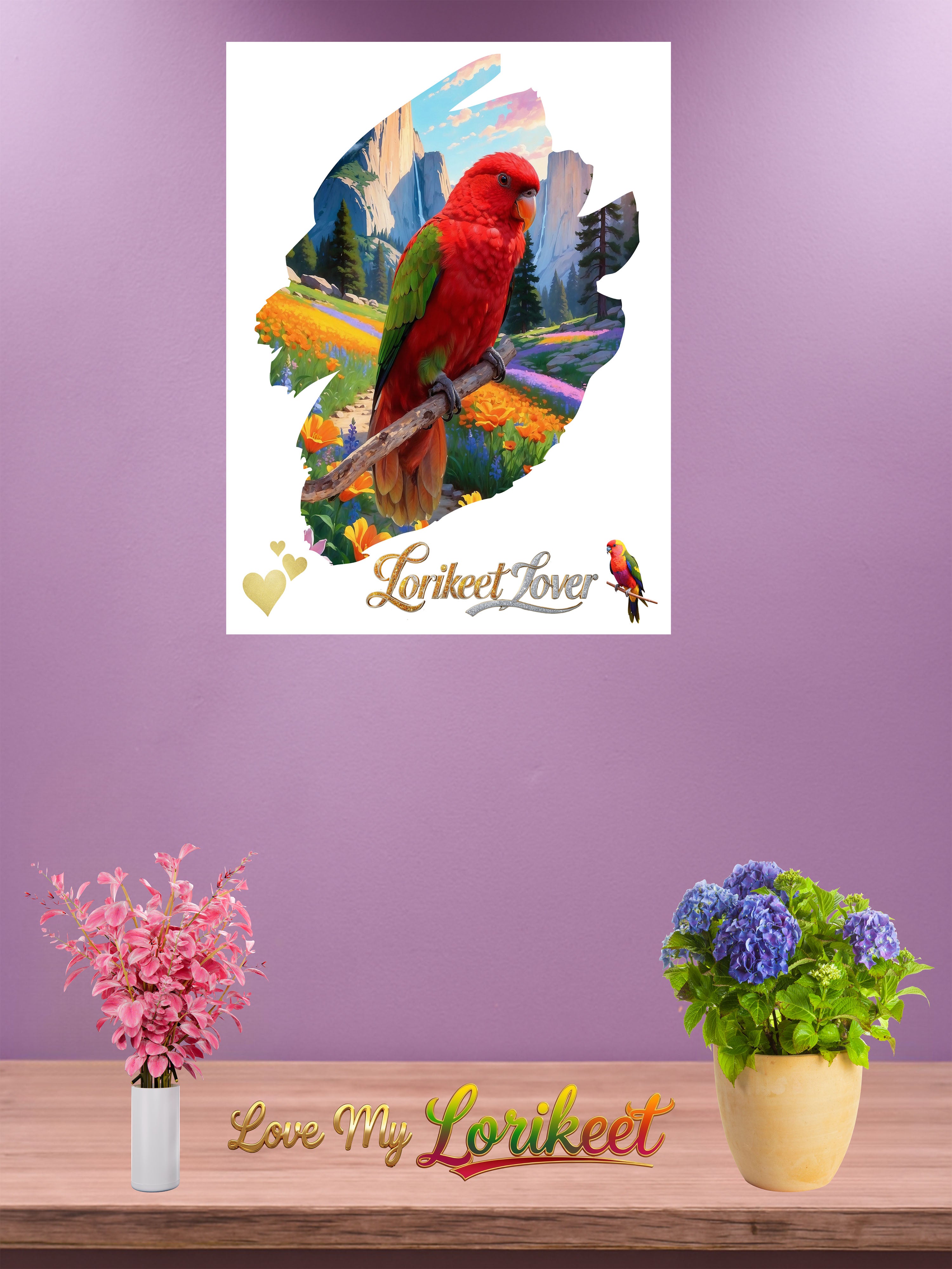 Red Lorikeet Lover Floral Wall-Hanging