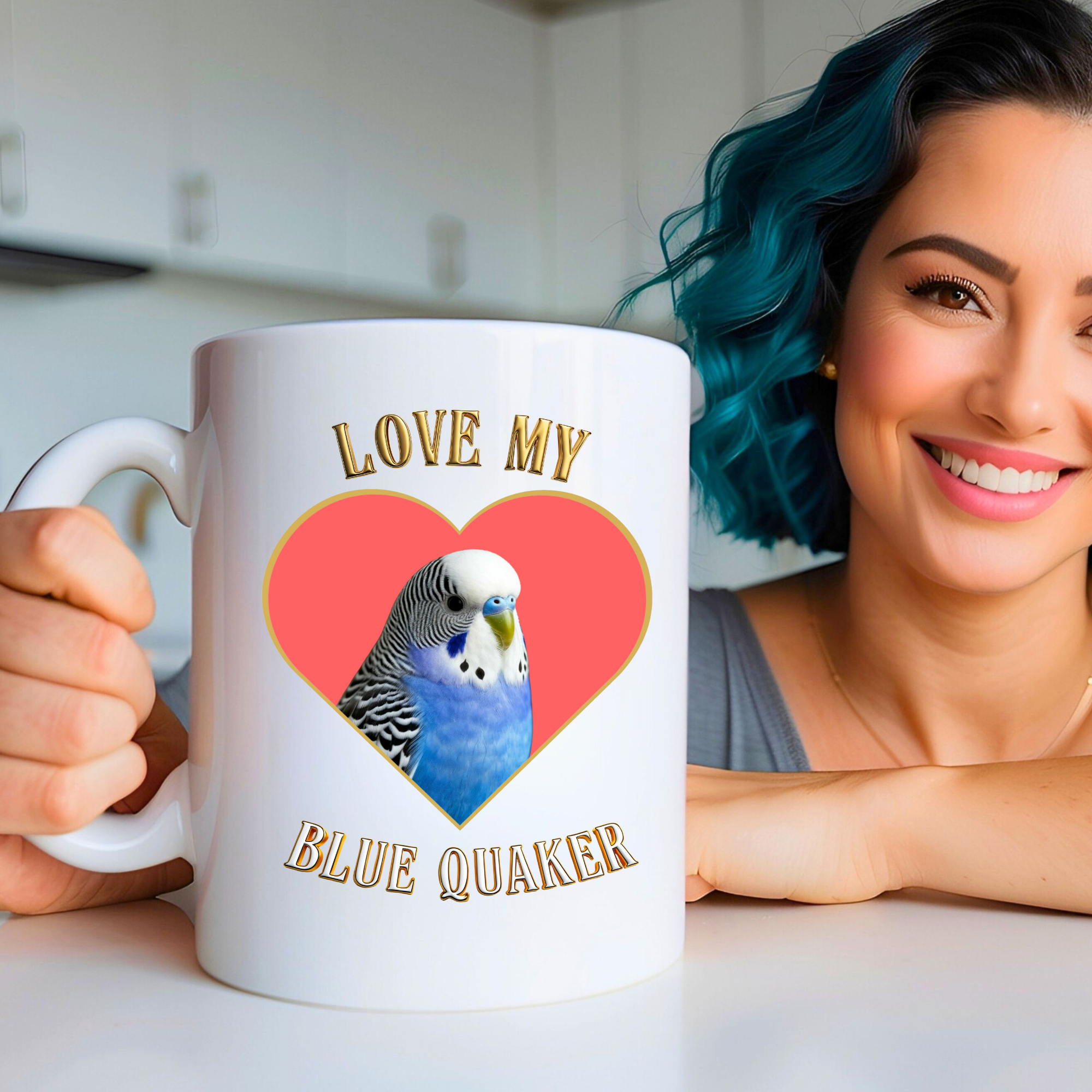 Love My Blue Budgie Heart Mug