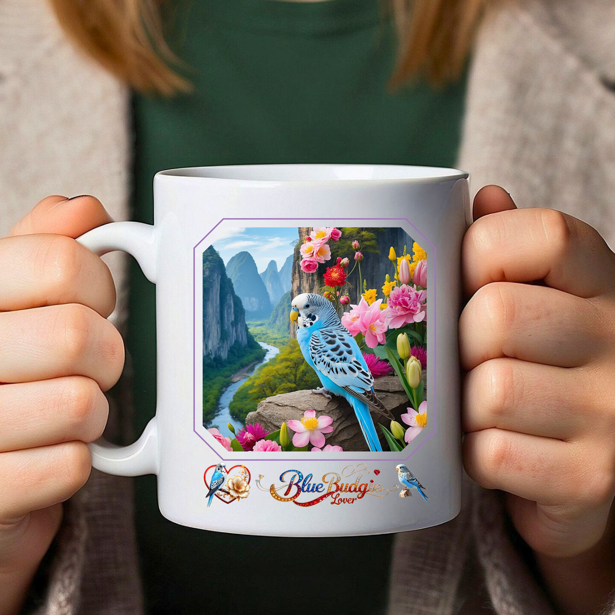 Blue Budgie Lover Mountain Valley Mug