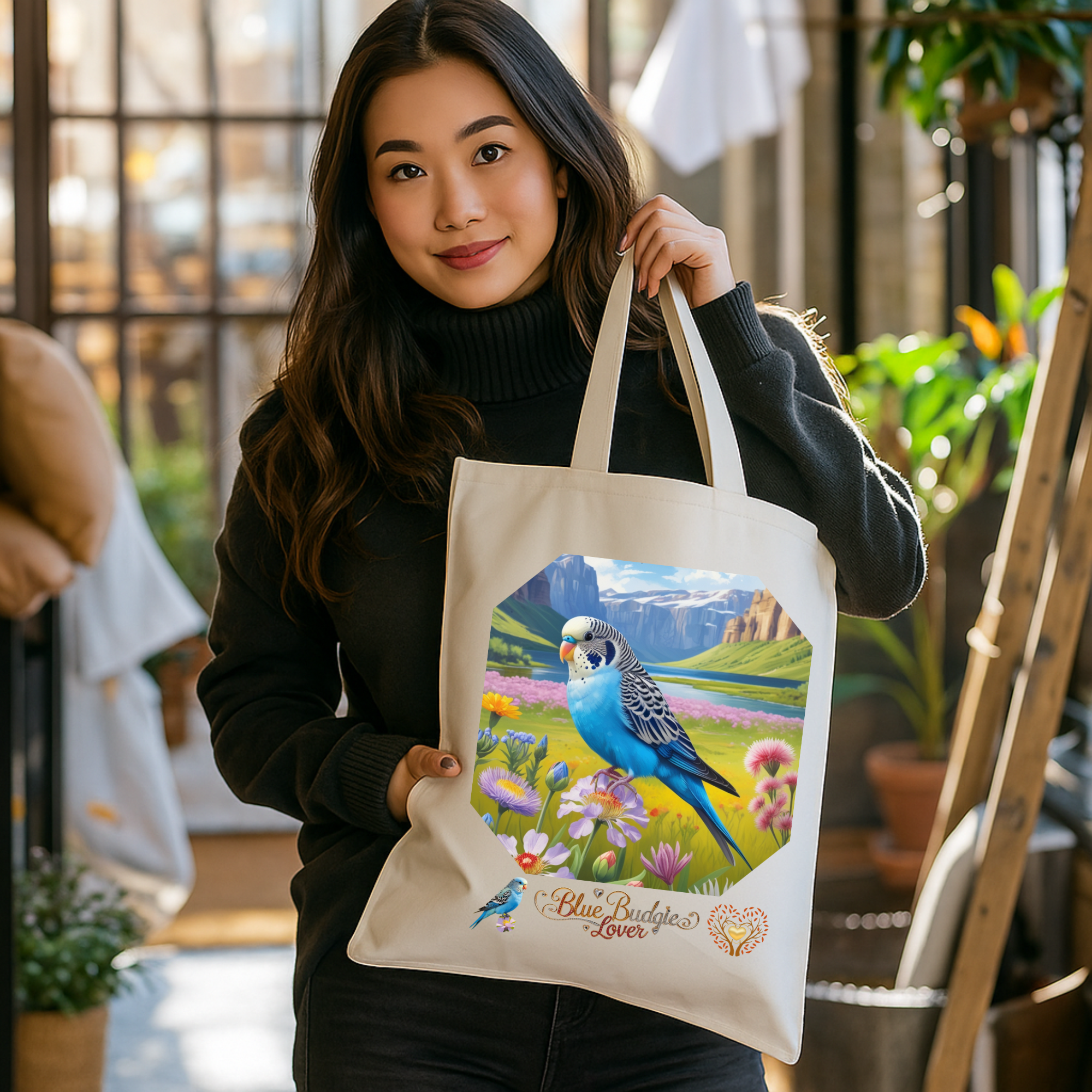 Blue Budgie Tote Bag