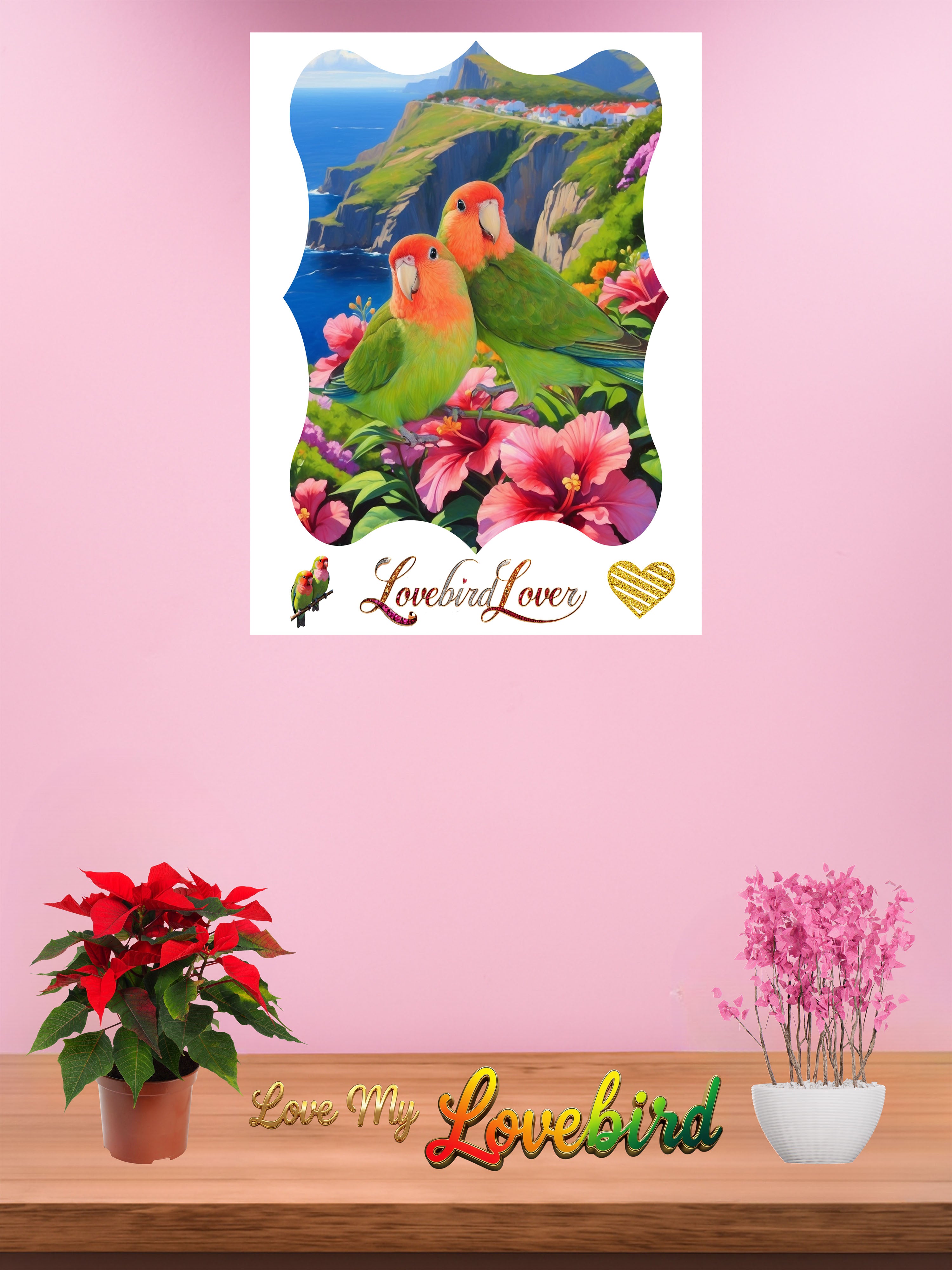Lovebird Lover Mountain Floral Wall-Hanging