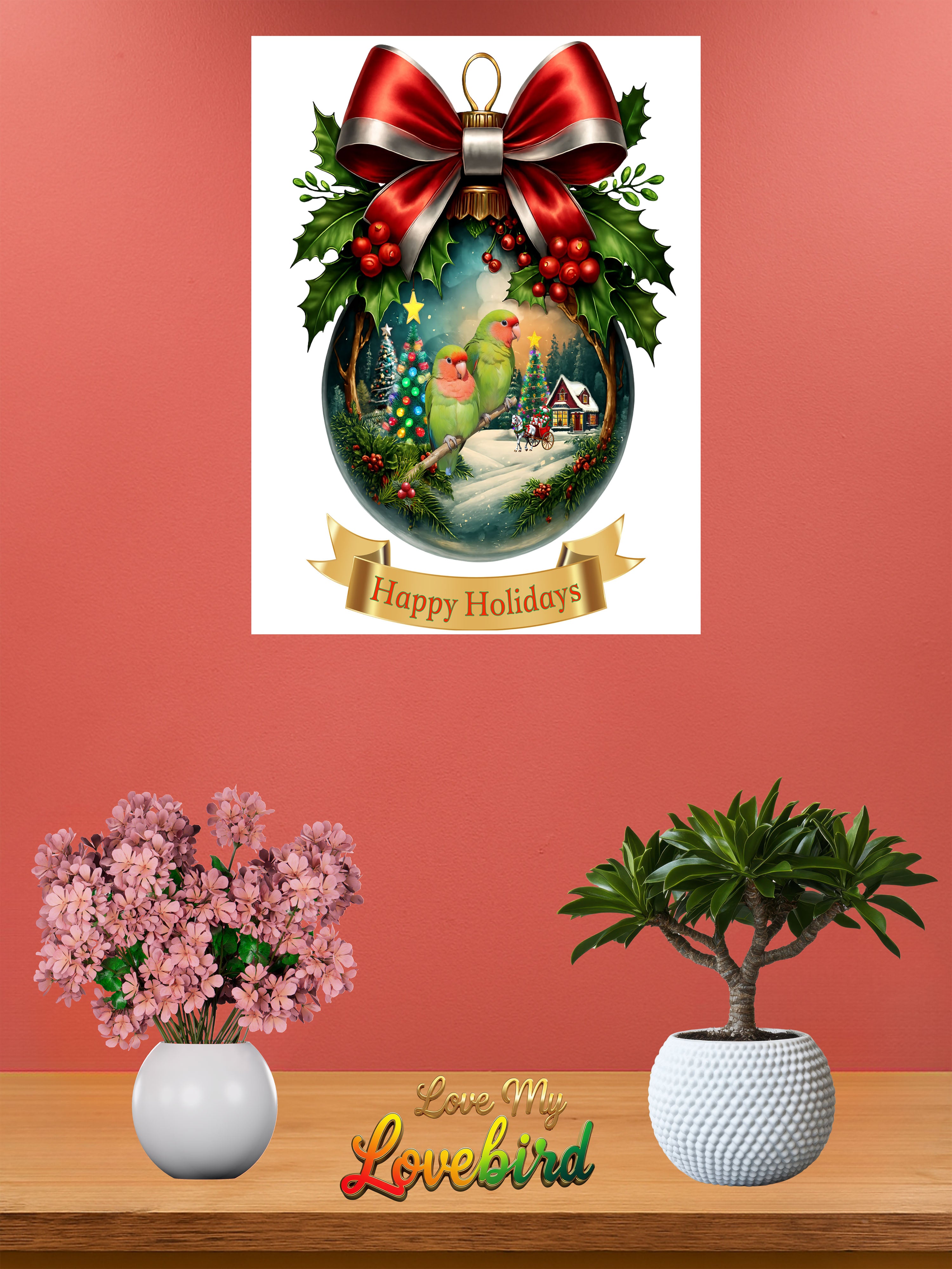 Christmas Happy Holidays Lovebird Wall-Hanging