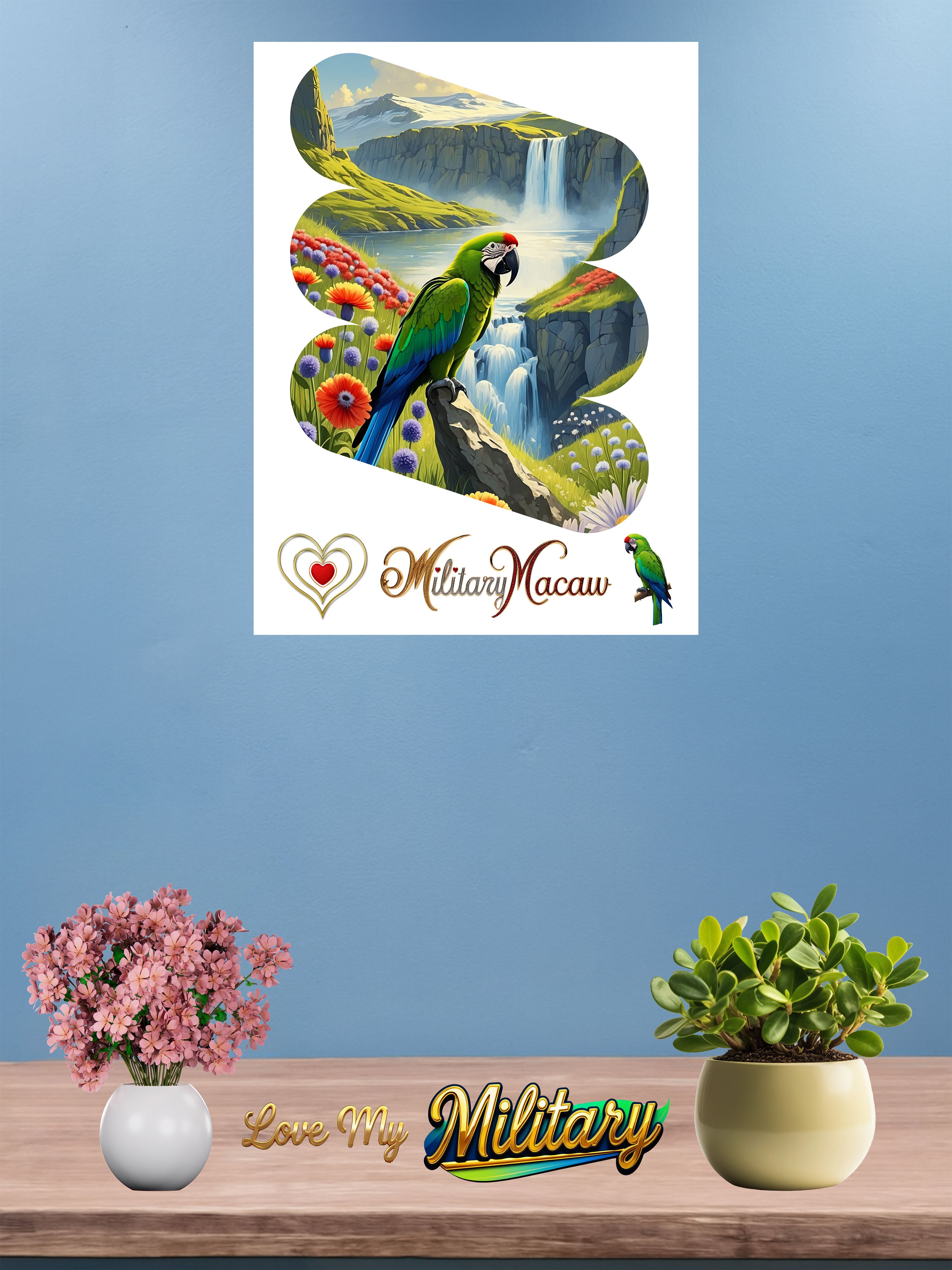 Military Macaw Floral Waterfall  Wall-Hanging