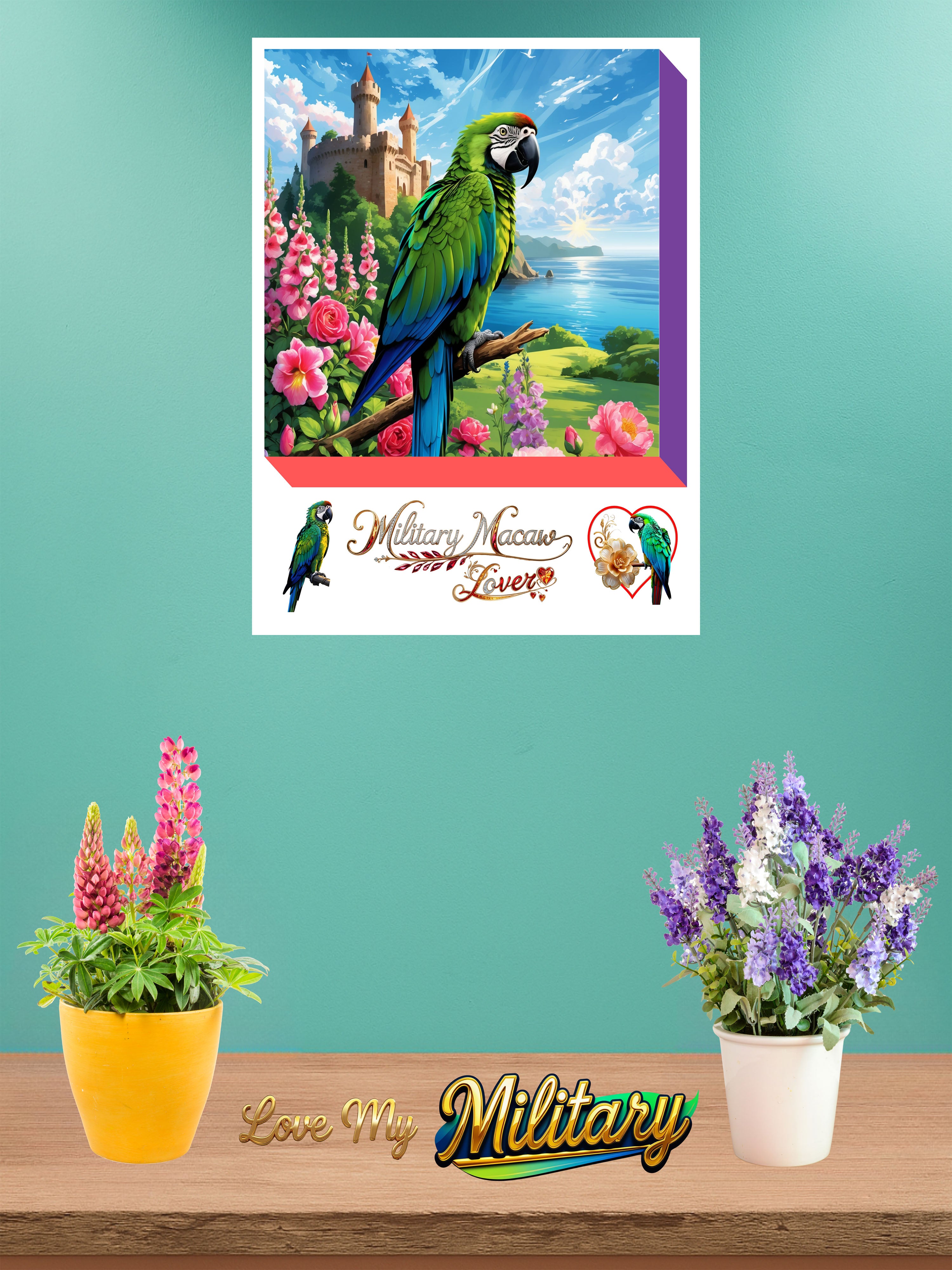 Military Macaw Lover Floral Scenic Wall-Hanging