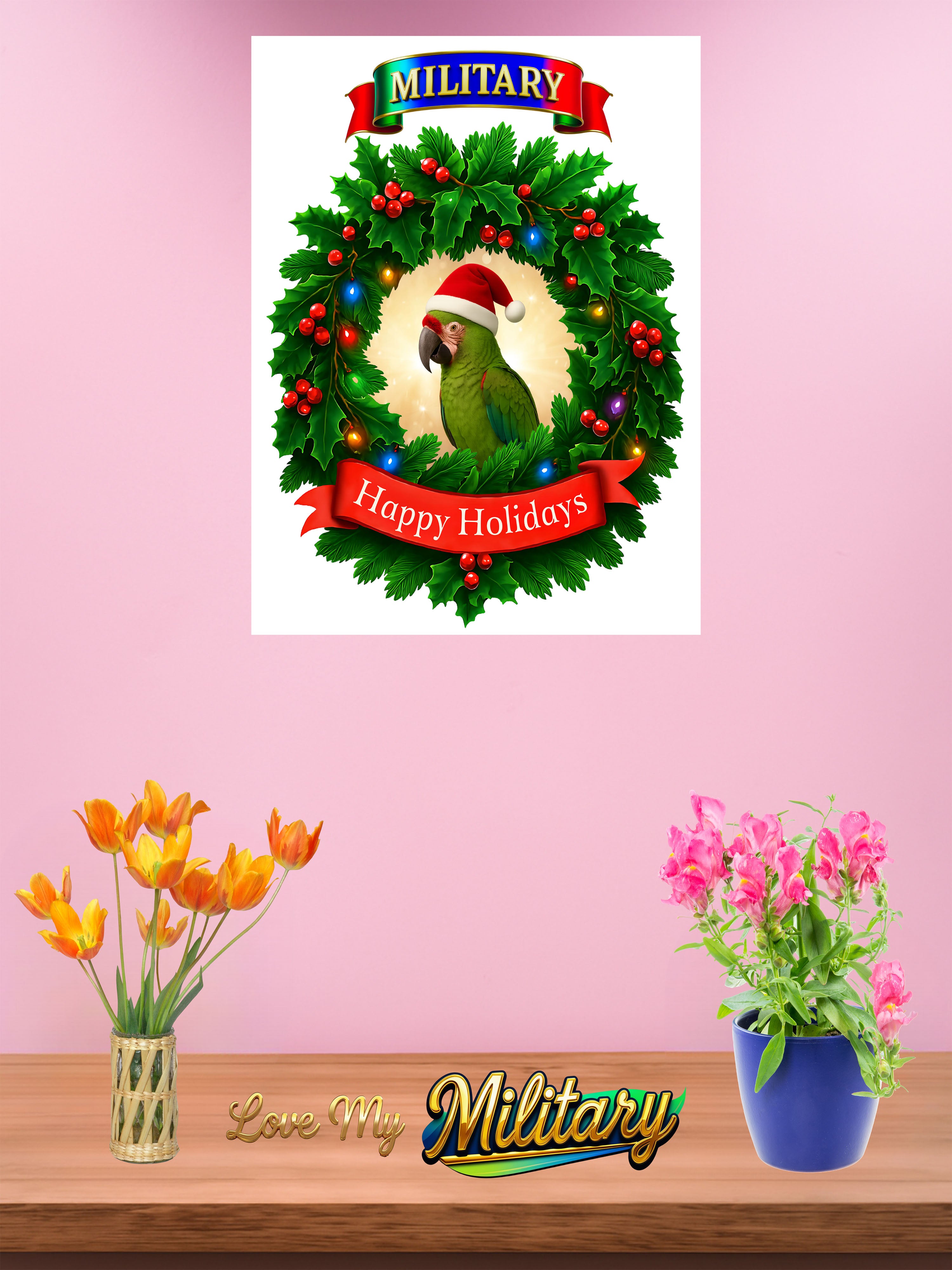 Happy Holidays Military Wreath Wall-Hanging