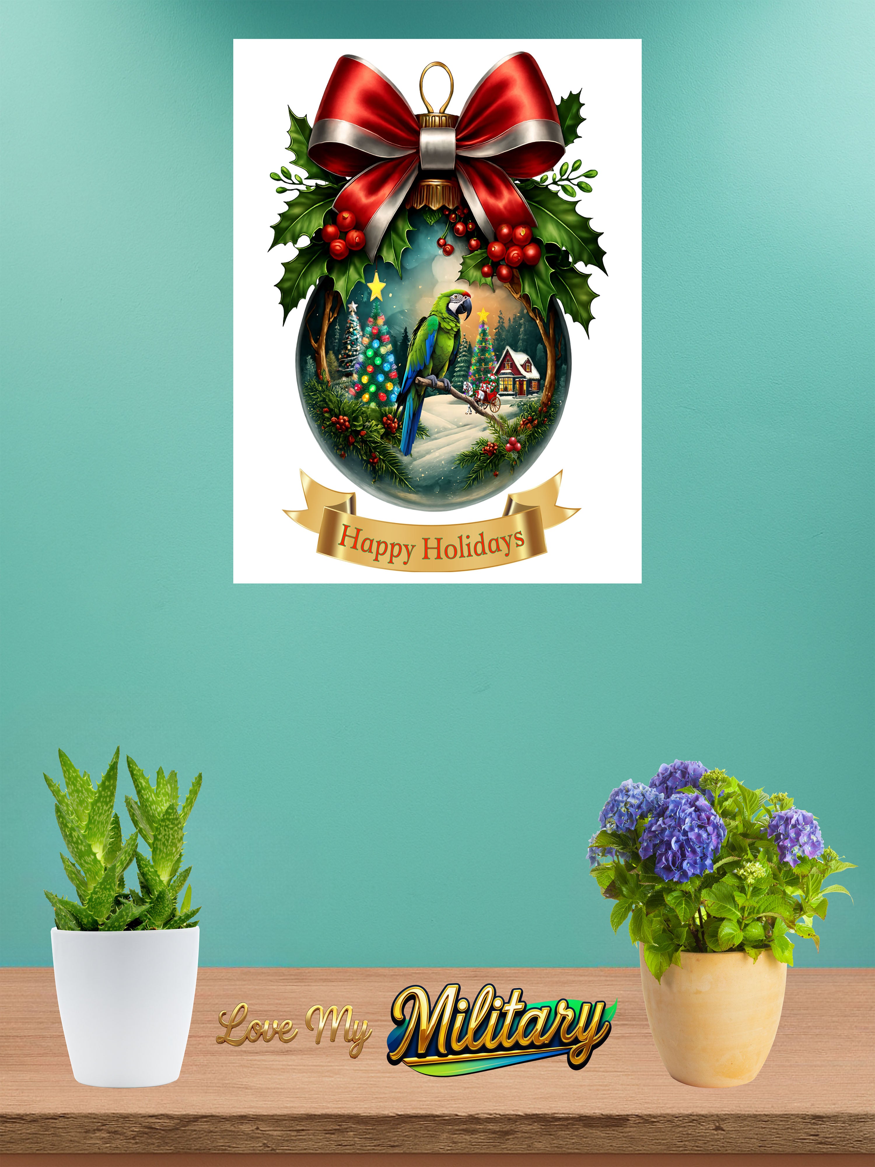 Happy Holidays Military Macaw Wall-Hanging