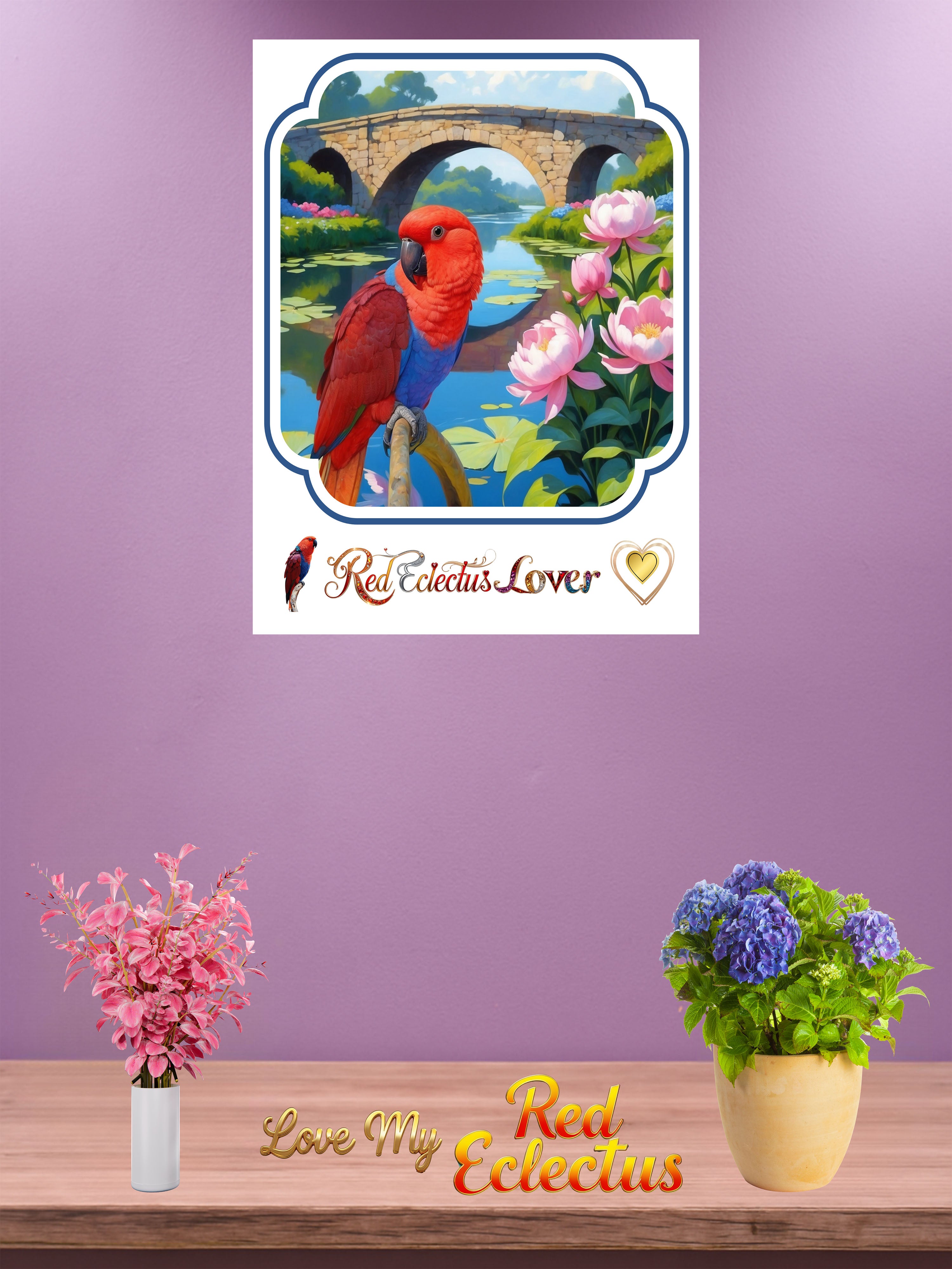 Red Eclectus Lover Bridge Scenic Wall-Hanging