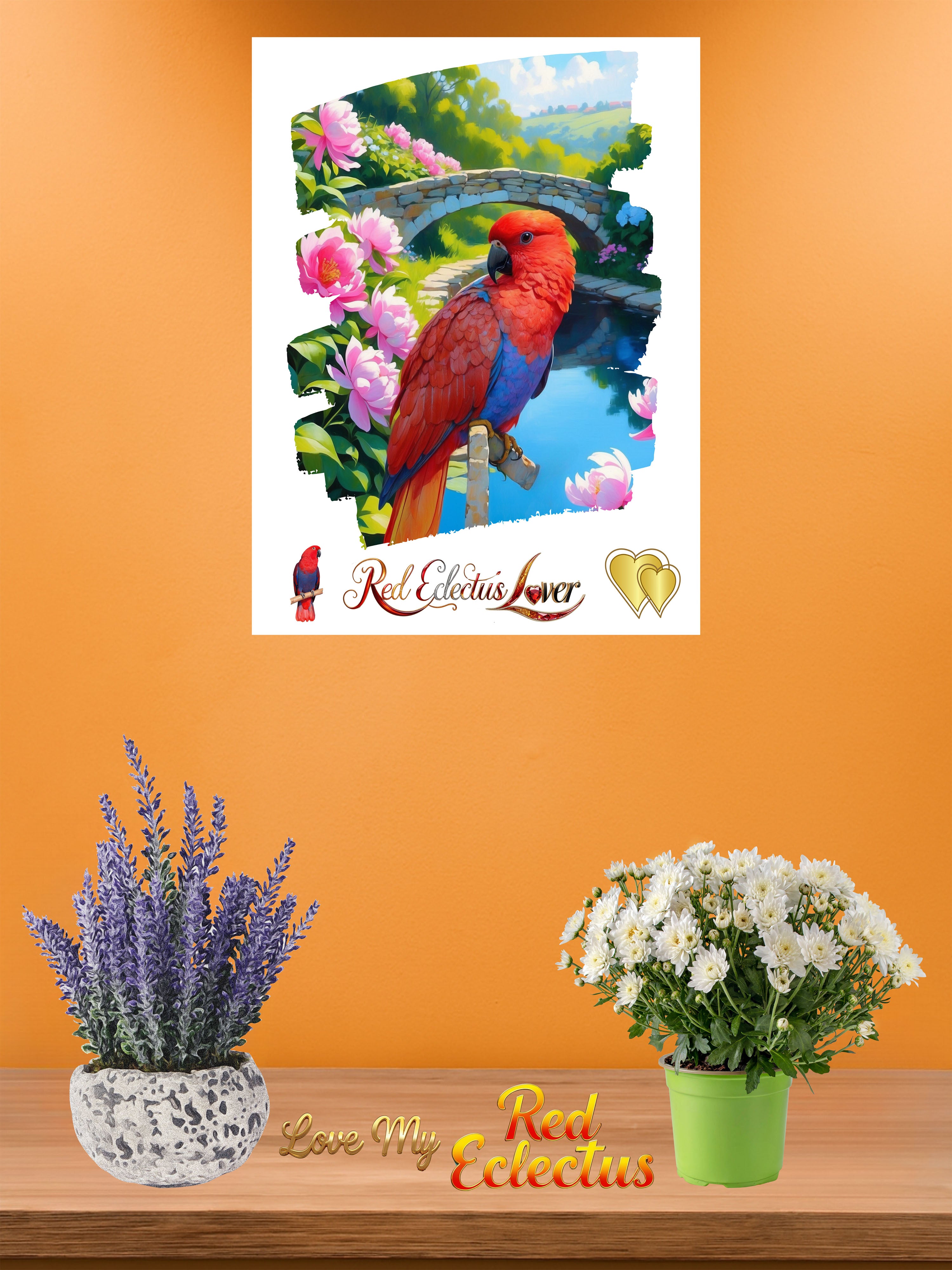 Floral Red Eclectus Lover Wall-Hanging