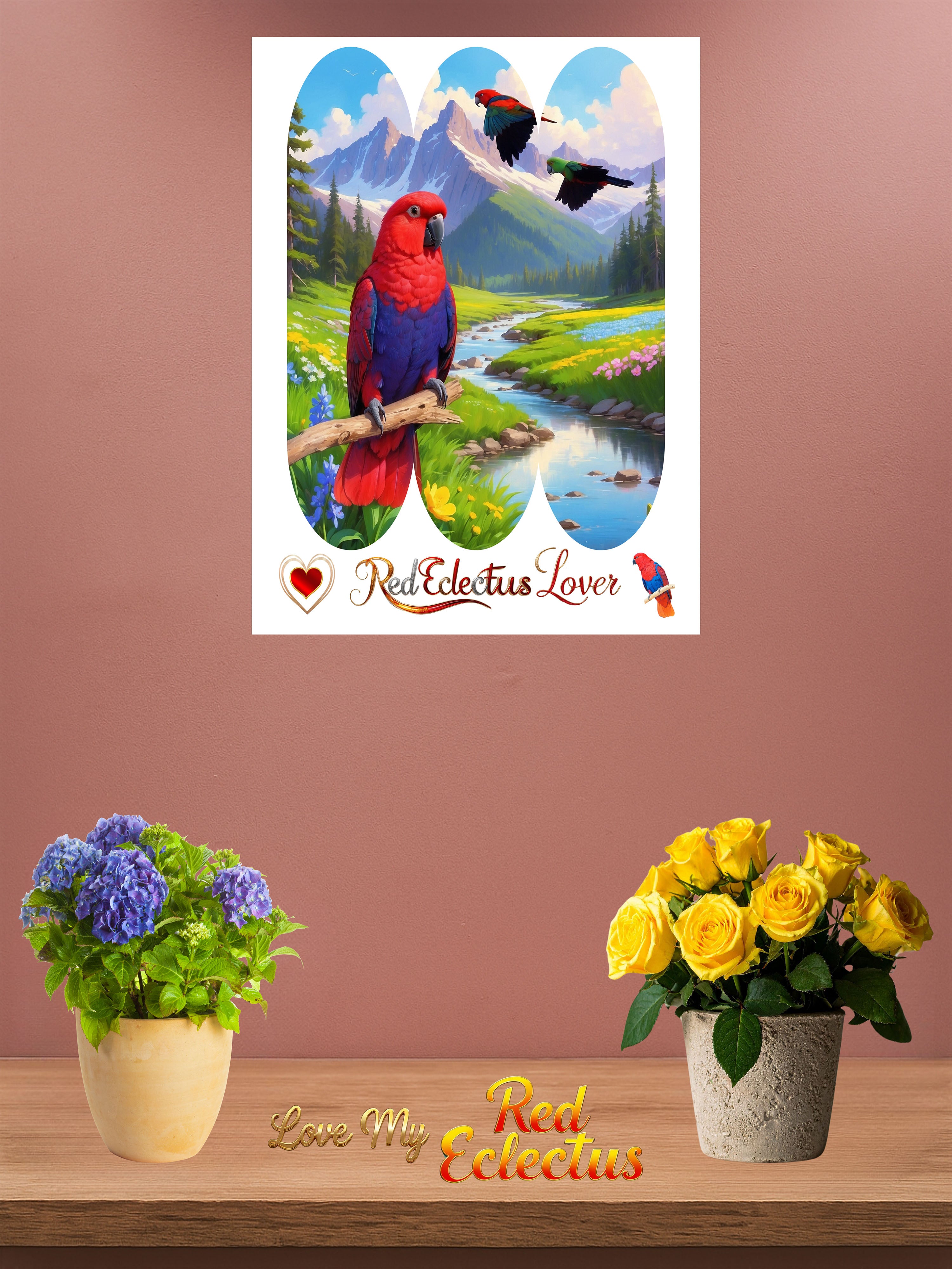 Red Eclectus Lover Mountain Lake Wall-Hanging