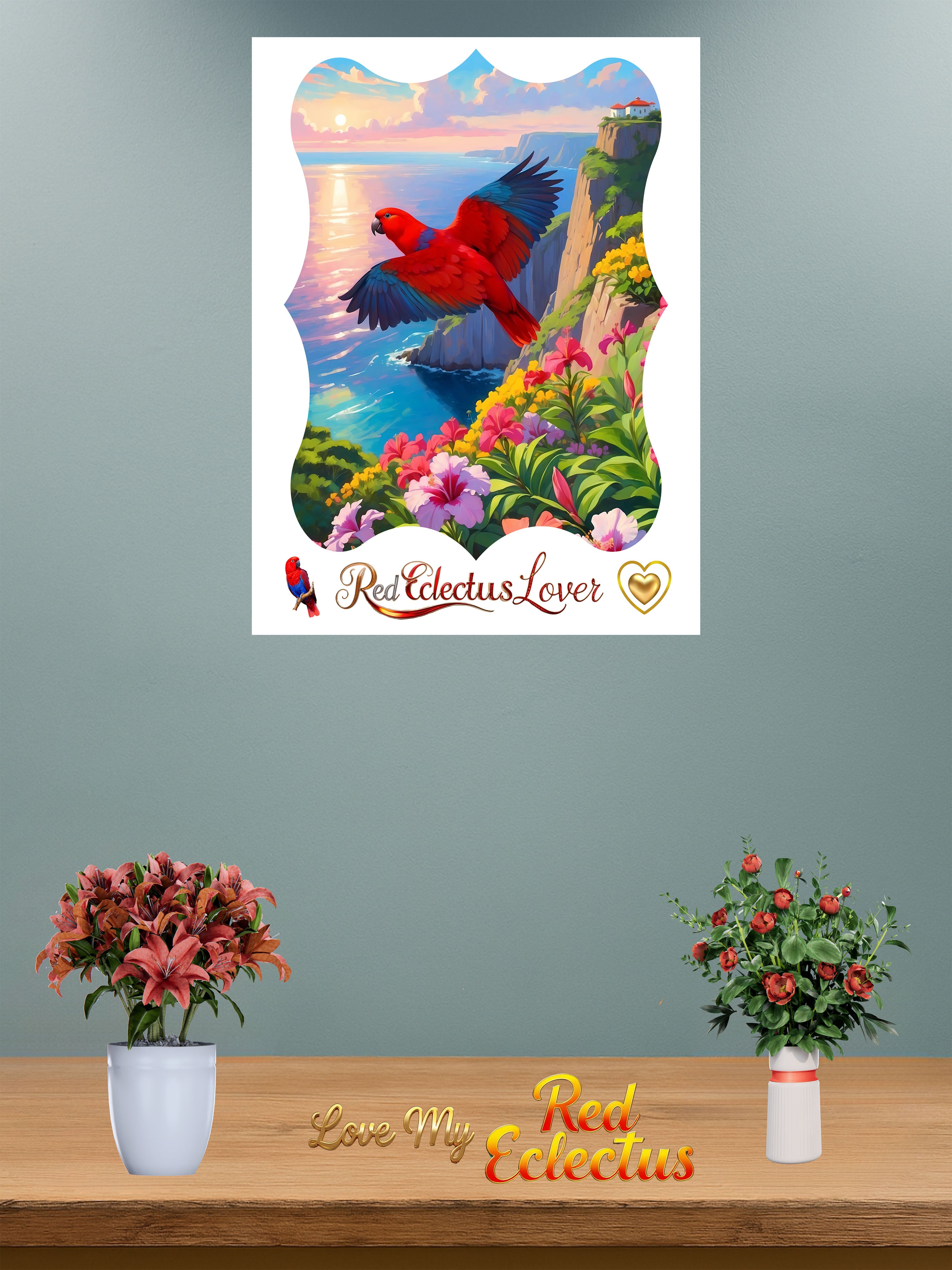 Floral Red Eclectus Lover Wall-Hanging