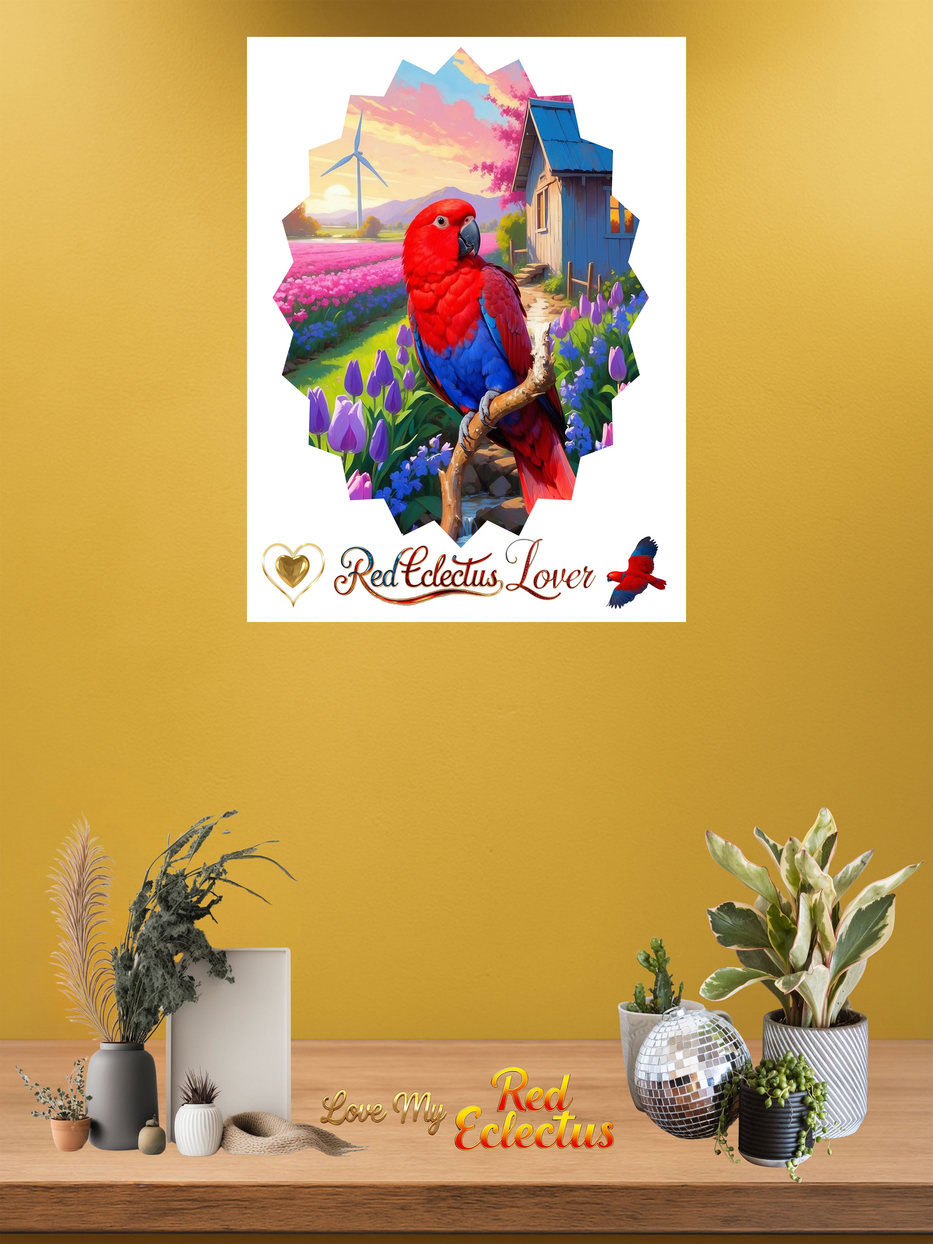 Red Eclectus Lover Floral Wall-Hanging